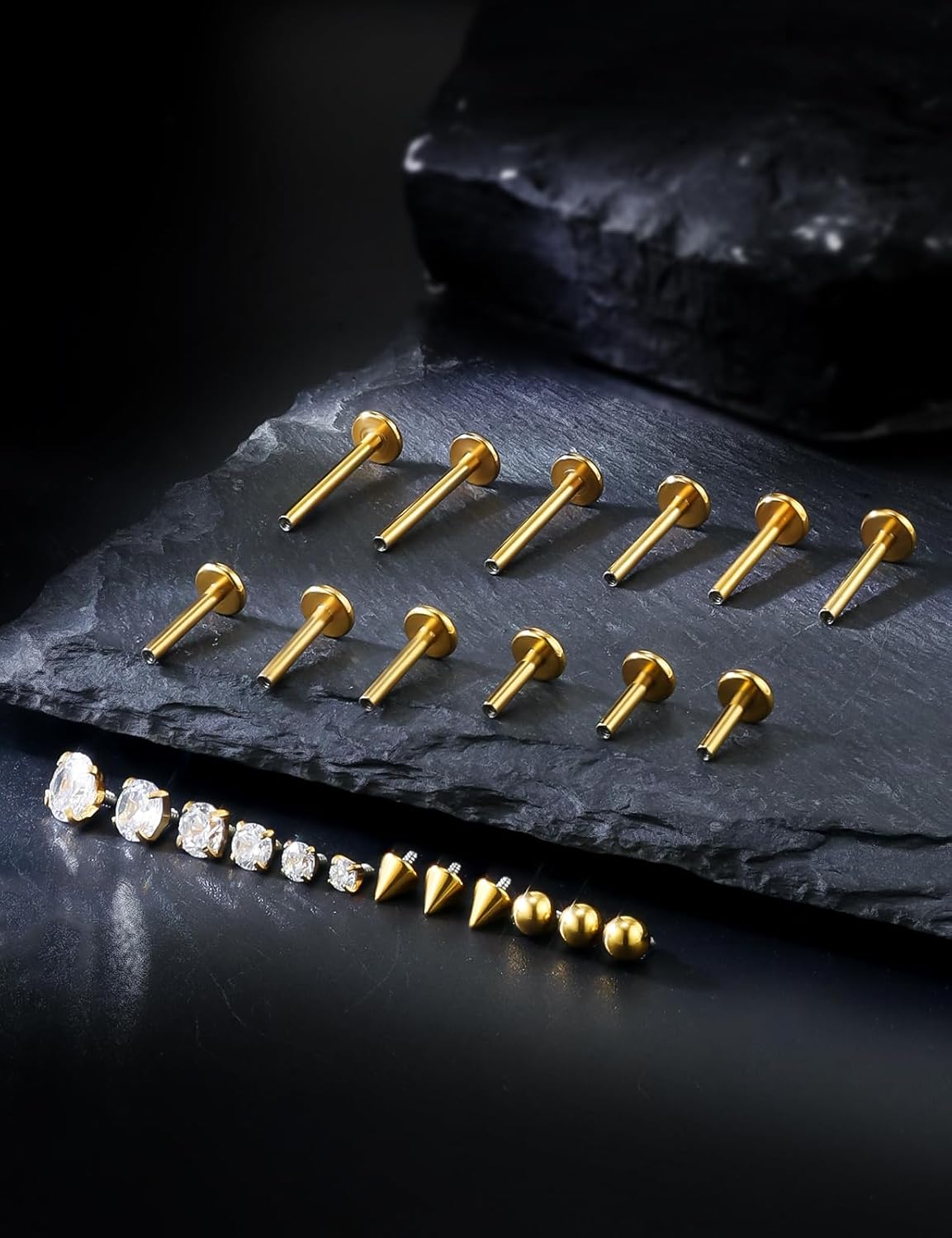 16G Internal Thread Flat Back Earrings Nose Studs 316L Surgical Steel Tragus Forward Helix Conch Cartilage Lobe Earrings Stud Medusa Labret Monroe Lip Ring Piercing Jewelry For Women Men - Image 3