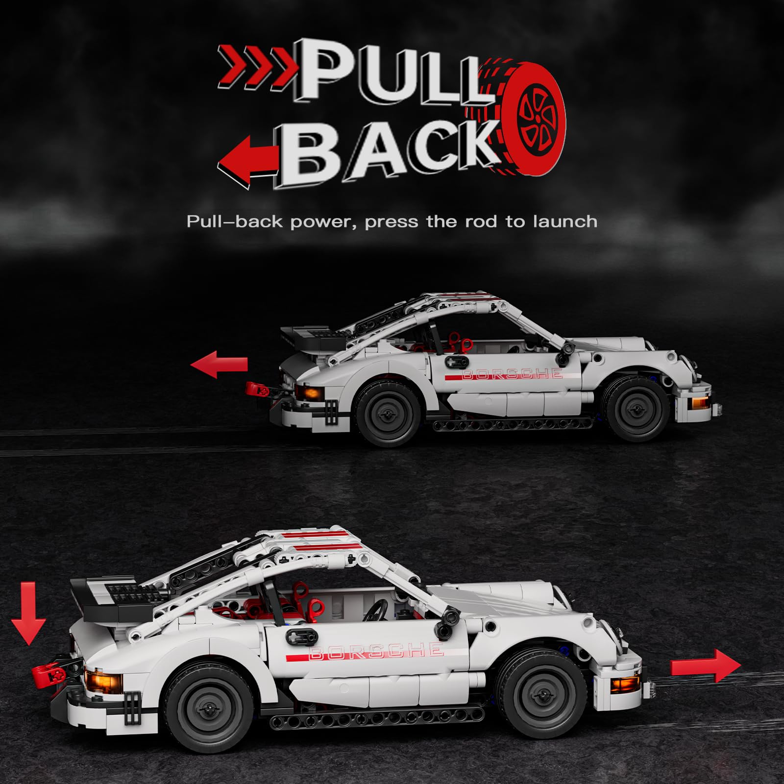 Mould King 15063 Technik Speed Champion 911 Sportwagen Bausteine mit Rückziehmotor Rennwagen Klemmbausteine Modellauto zum Sammeln Für Fans Erwachsene(824 Teile)