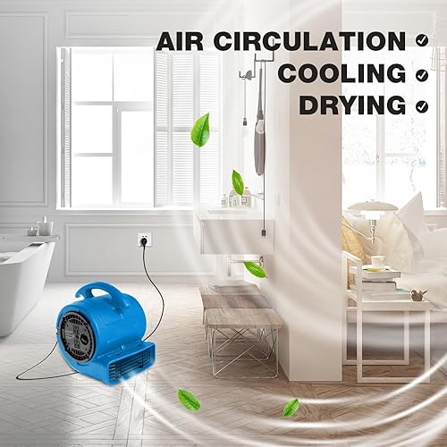 Miniatura 5 de MOUNTO Ventilador Air Mover de 1/5 hp de 800 cfm, ventilador de secado de pisos, motor de aire compacto de 3 velocidades con doble salida, cable de