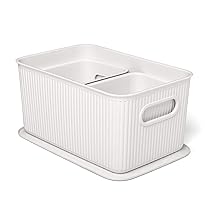 TATAY Cestino Portaoggetti Plastica Baobab | Set di 3 Scatole Organizzatrici con 1 Coperchio | Manici Integrati | Design Compatto e Versatile | Plastica Riciclata Senza BPA | 18,7×27,8×13,3 cm, Bianco