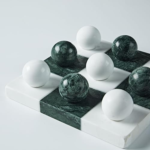 Miniatura 5 de Elegante tablero de mármol verde y blanco para mesa, tablero verde y blanco de 9 pulgadas con piezas de piedra redondeadas, decoración de oficina en