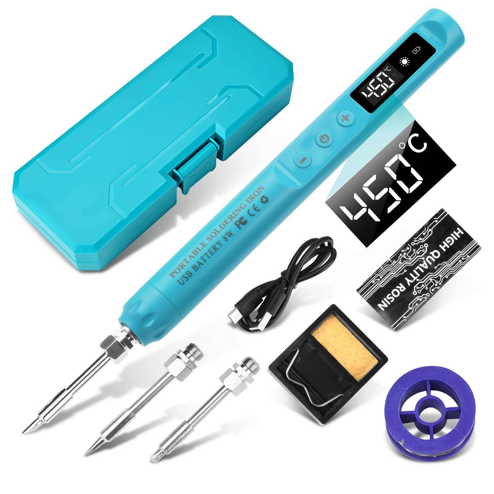 Fer à souder rechargeable USB-C, stylo à souder sans fil portable avec écran LCD, température réglable de 200 °C à 450 °C, avec 3 pointes pour réparation électronique, fabrication de bijoux