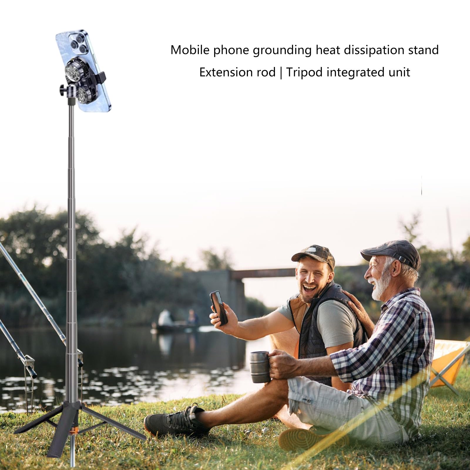 Treppiede per telefono con picchetti per lo streaming live | Supporto portatile per smartphone montato a per la fotografia pesca, design con base a punta per prateria