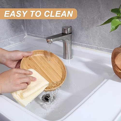 Miniatura 7 de GinSent Platos de bambú reutilizables, 7.5 pulgadas de profundidad, juego de 4, platos de madera para postre, ensalada, aperitivo, aperitivos,