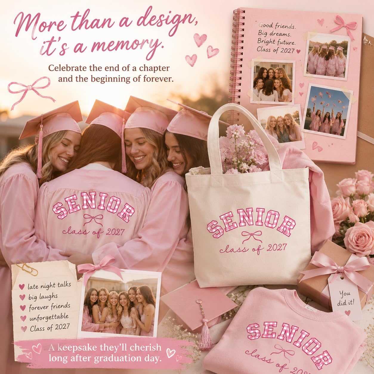 Senior 2027 Iron-On Transfers, 4-Piece Class of 2027 Clothing Designs | Heat-applied designs for first-day shirts, senior outfits, jackets, tote bags, spirit week, photos, and DIY fabric projects