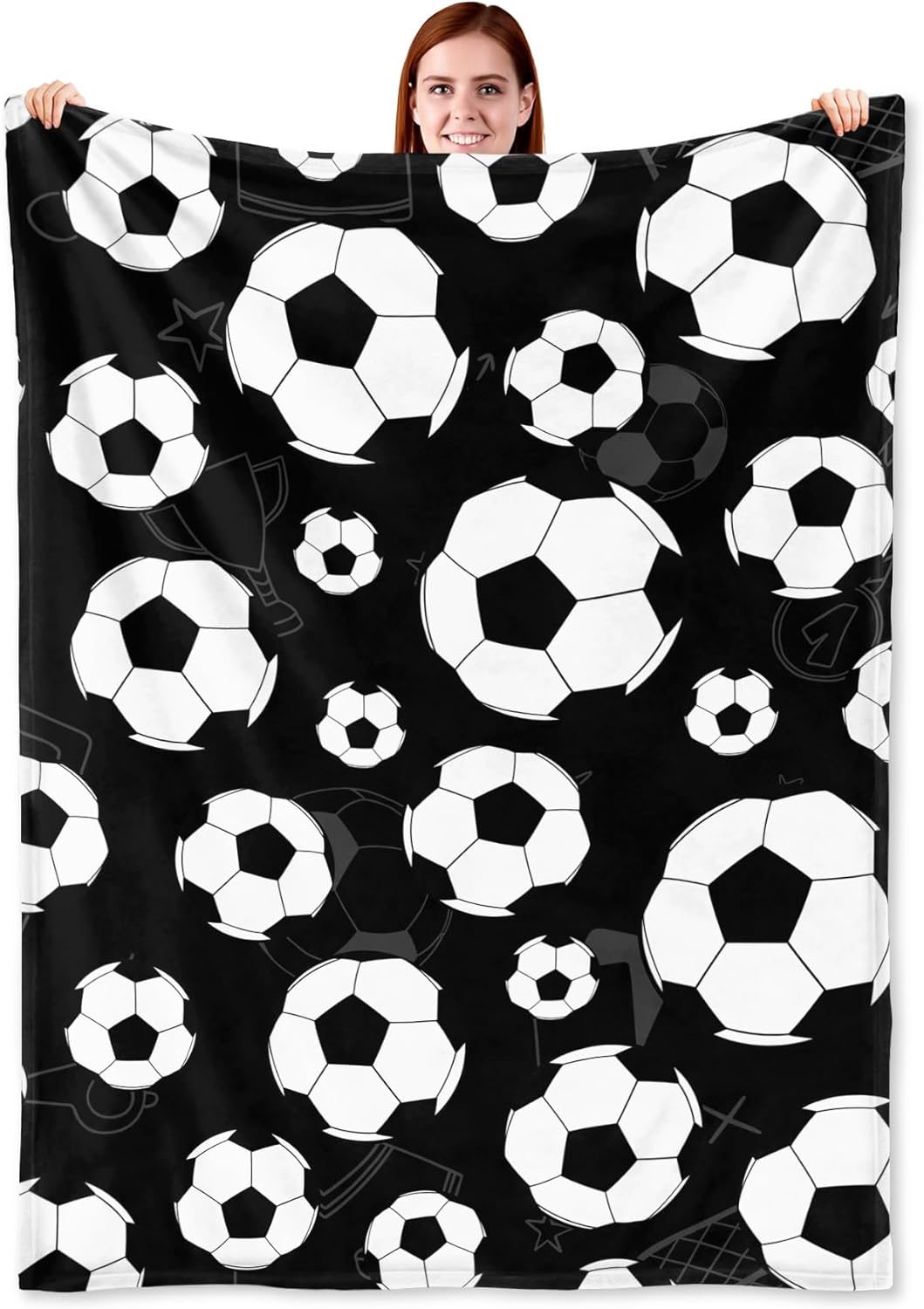 Soccer Blanket, 60" x 80" Lightweight Soft Throw, Fleece Blankets Gifts for Soccer Lovers Teens Men, Sofa Couch Bedroom Home Decor