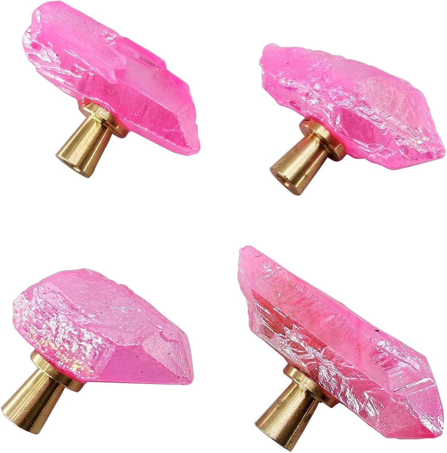 Natural Crystal Stone Cabinet Knobs Decorative Drawer Knobs Handles Gemstone Cupboard Pulls for Home Office Decor Coated Mixed Color 4 Pack
