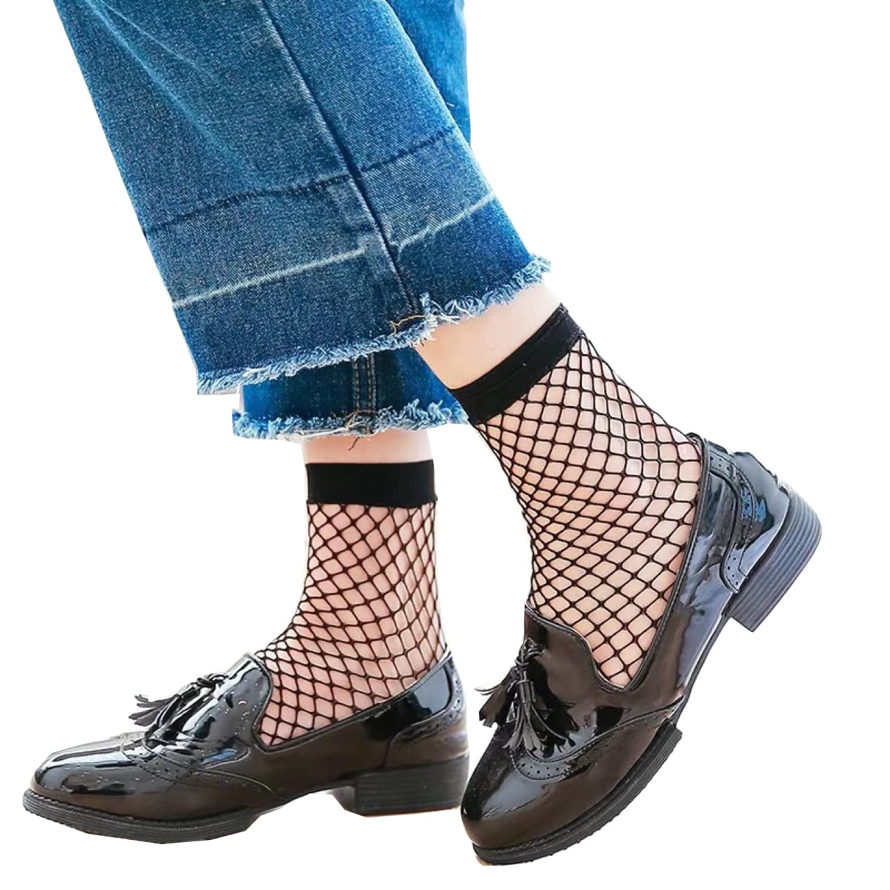 Fohevers 5 Pairs Womens Fishnet Socks Short Ankle Sock High Mesh Fishnet Hosiery (Mid-Fishnet-5Packs)