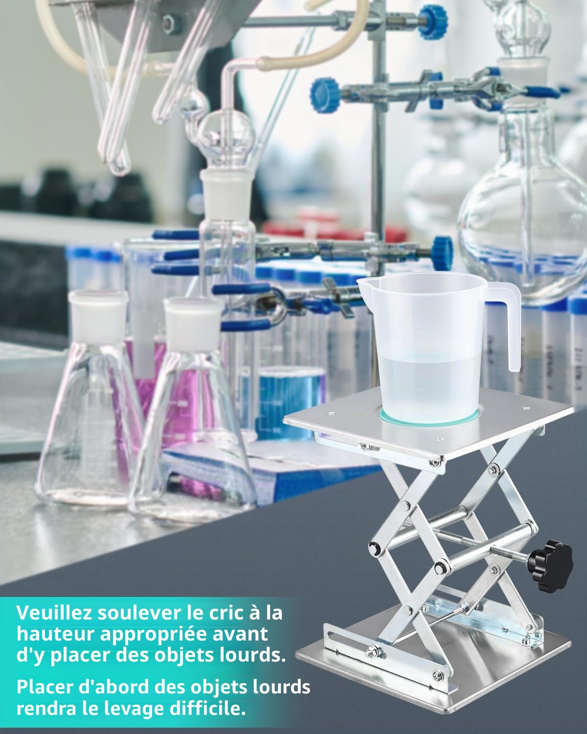BOOMSTART Table élévatrice de laboratoire en acier inoxydable - Plateforme de levage de laboratoire - 200 x 200 mm - Support - Cric à ciseaux de laboratoire - Commande manuelle pour laboratoire - Cric