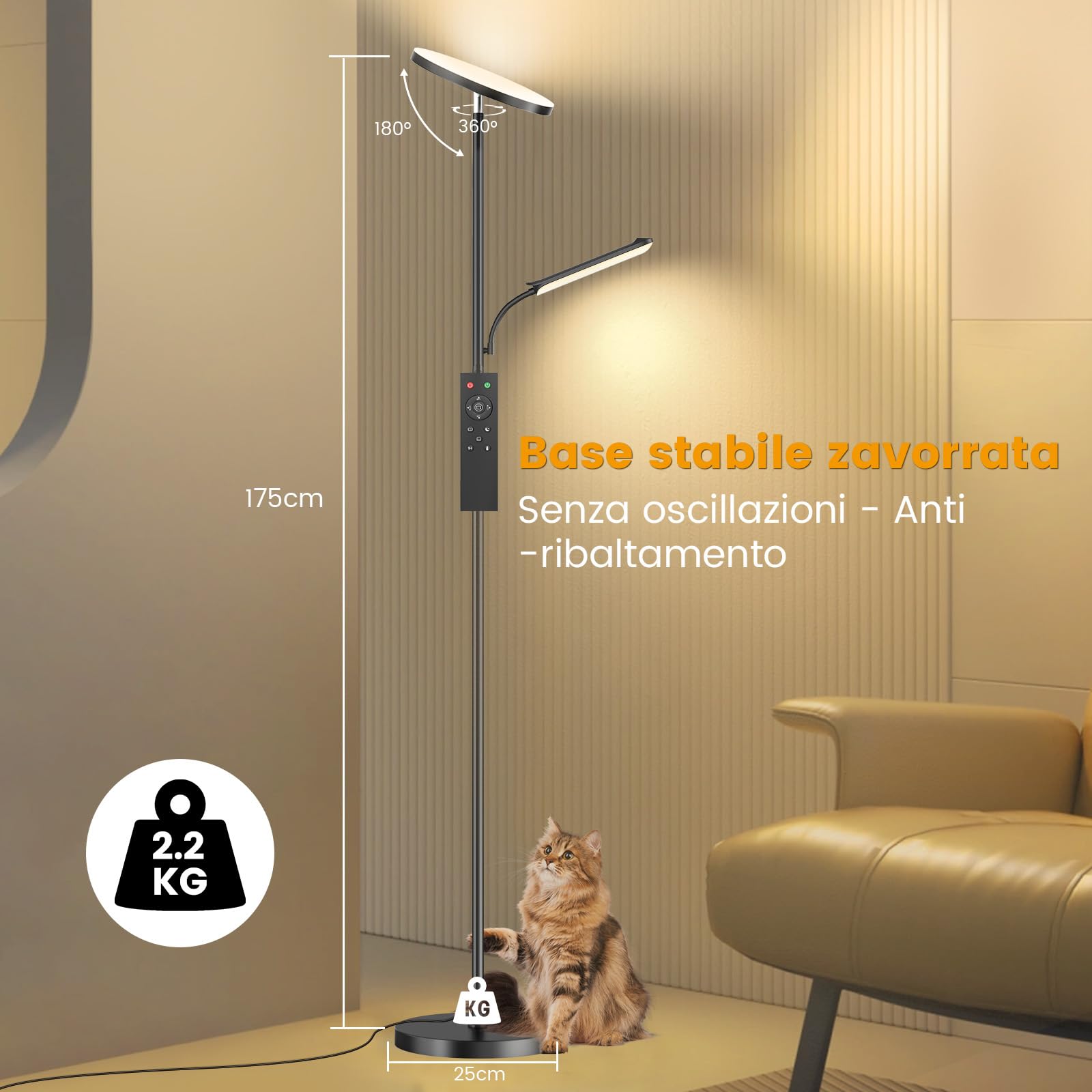 42W Piantana Lampada Da Terra, 4000LM Luminoso Terra Dimmerabile LED Lampada da Terra Salotto con Lampada da Lettura, Telecomando e Touch Control, 2700K-6500K, Per Soggiorno Letto Ufficio