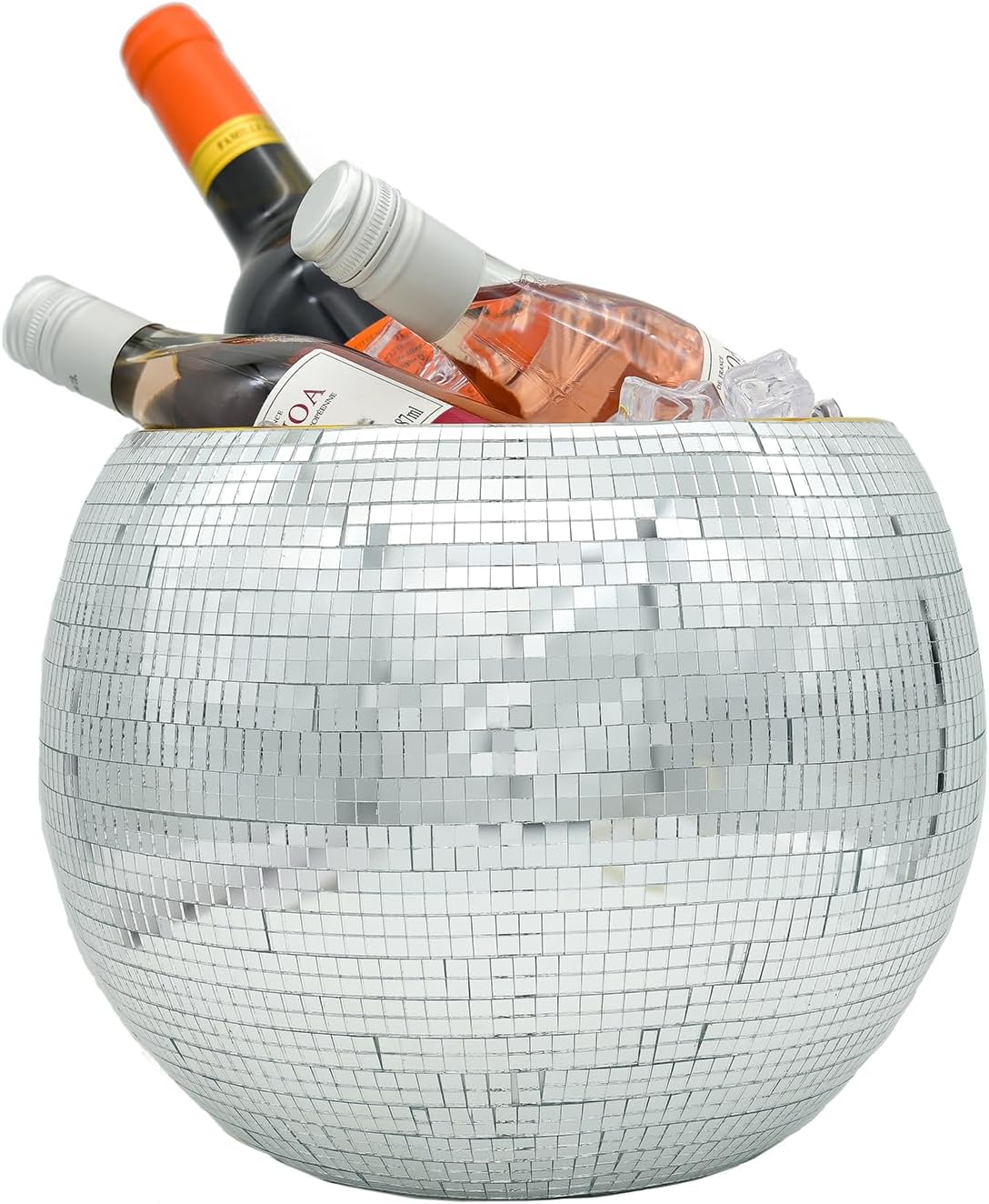 Disco Ice Bucket for Cocktail Bar,Mirror Silver Disco Ball Decor,Retro Party Accessories,9.8 Inch Disco Ball Theme Party Decorations,Cooler for Wine Beer Champagne Ice Cold Drinks