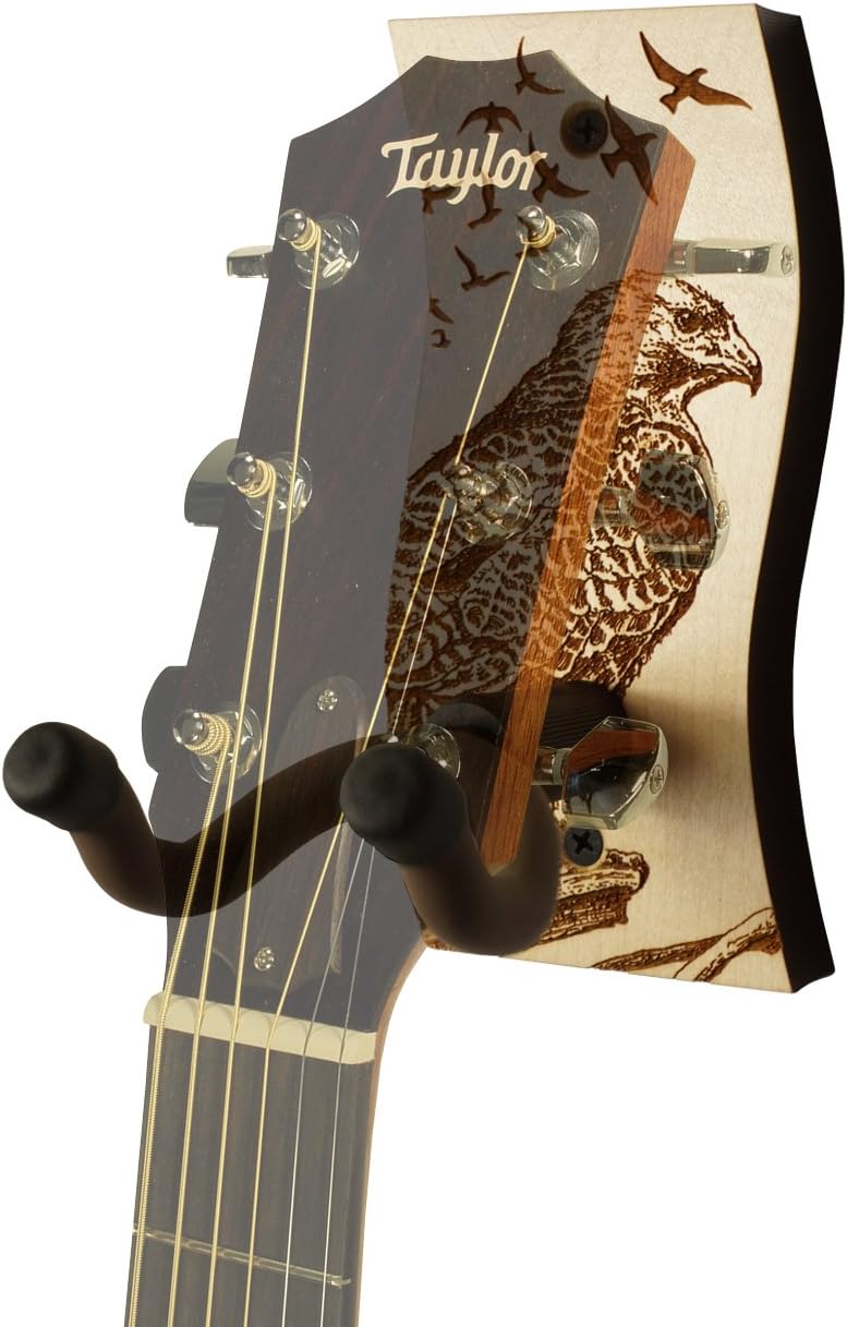 Guitar Hanger - Laser Cut & Engraved Guitar Hanger - Great for All Guitars! Solid Maple or Walnut Wood and a Beautiful Engraved Design. Made in USA! (SW - Vision - Maple)