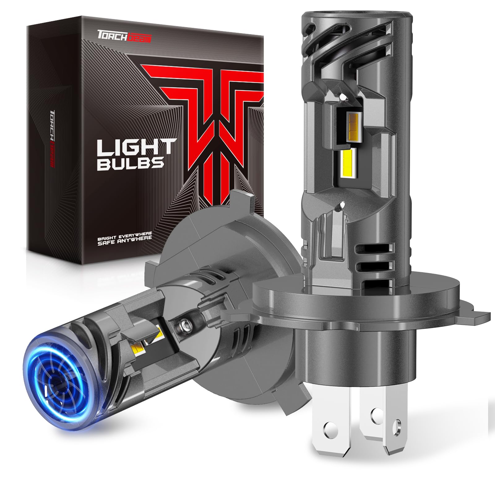 Torchbeam Lampadina H4 LED, 100 W, 32000 lm | 6500 K Bianco Freddo Auto e Moto Faro del Veicolo 1:1 Dimensioni per Sostituzione Alogena Auto, Plug-n-Play, Confezione da 2