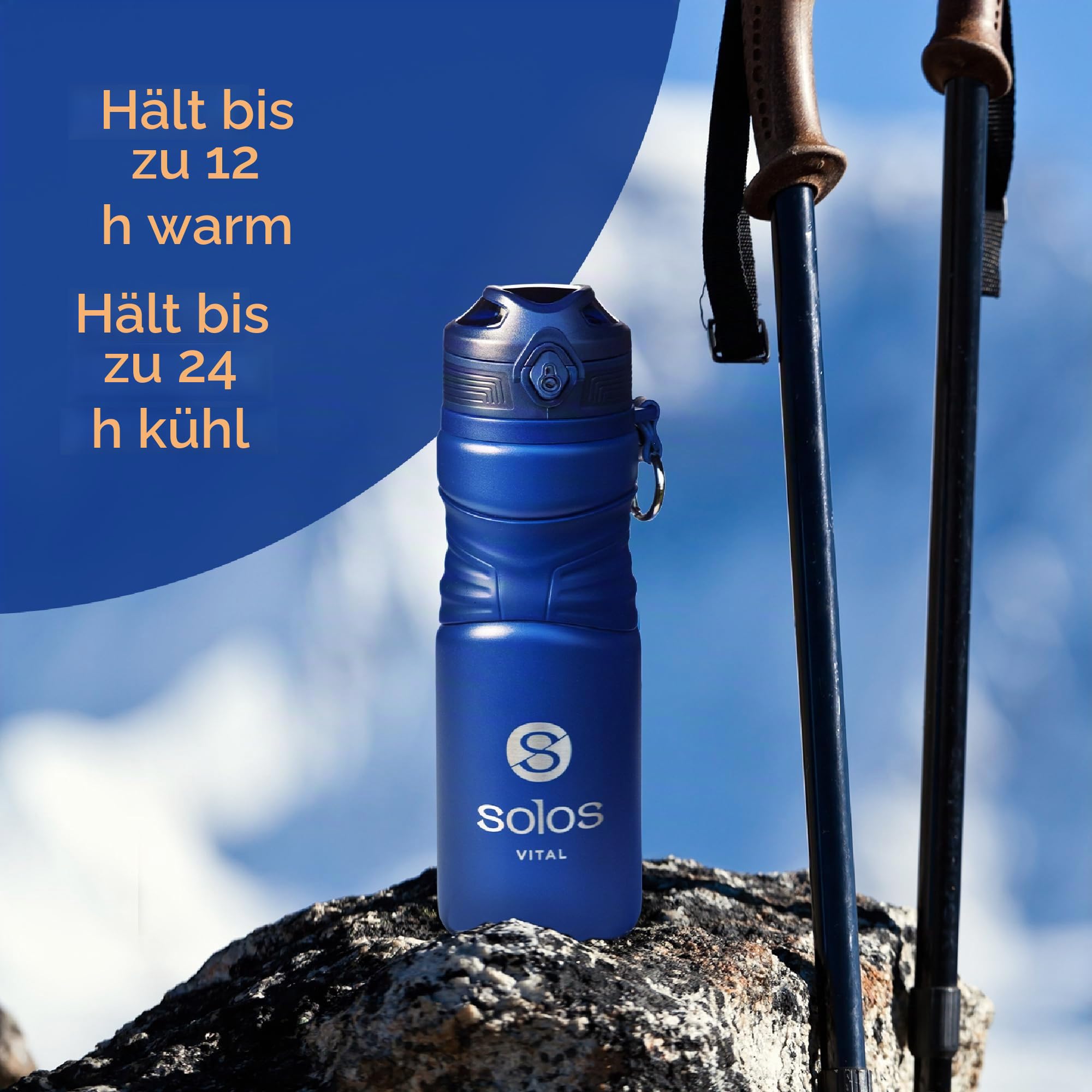SOLOS Thermosflasche 650 ml mit herausnehmbarem Teesieb und Trinköffnung, Edelstahl-Isolierflasche für Kaffee, Tee und kalte Getränke, 3 Tragegurte
