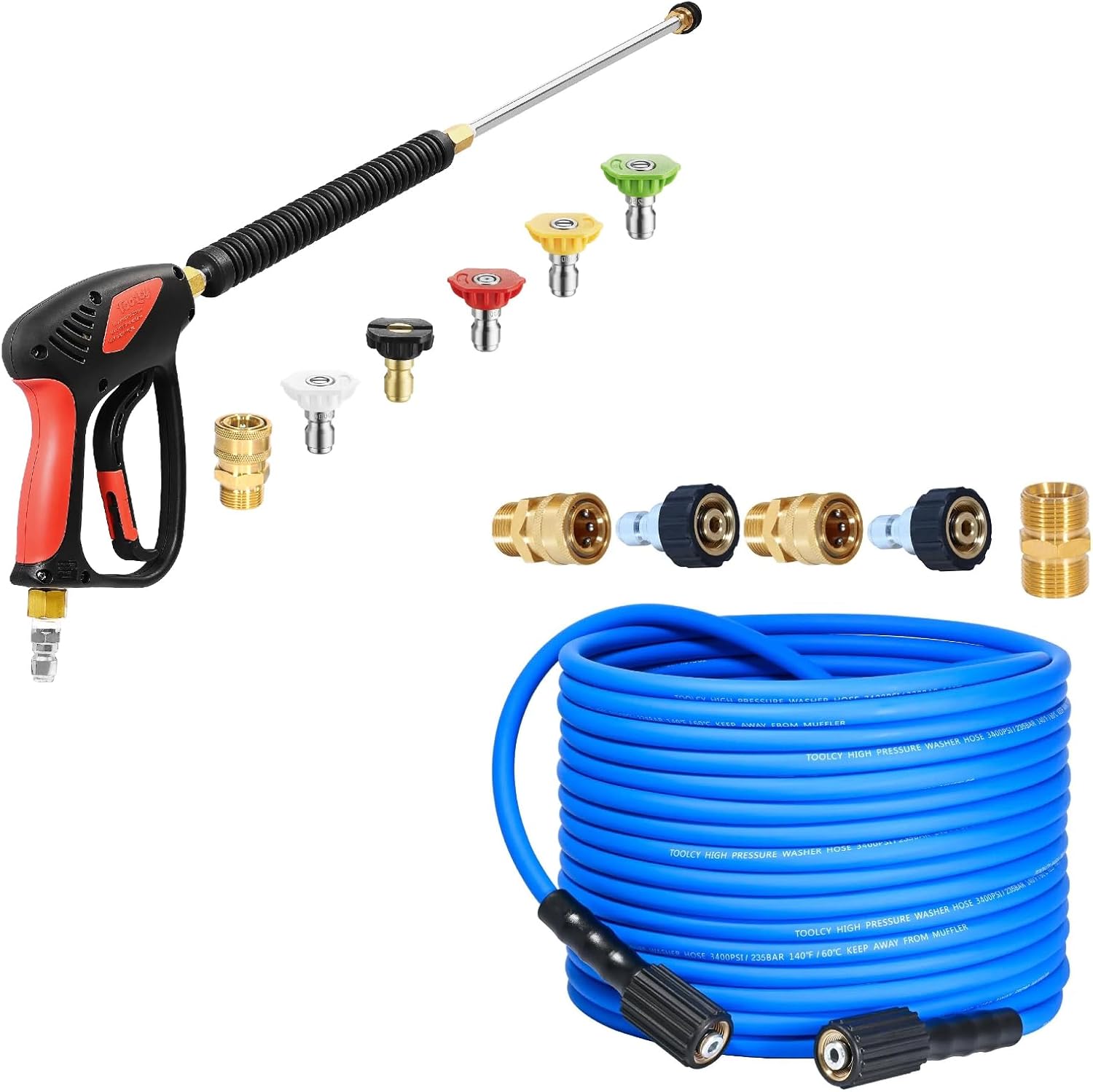 TOOLCY Pressure Washer Gun and Hose Kit, 4000 psi Pressure Washer Gun and Adjustable Wand, 3300 psi 50 ft Super Flexible Pressure Washer Replacement Hose