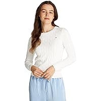 Tommy Hilfiger Donna Pullover Co Cable Scollo Rotondo, Bianco (Ecru)