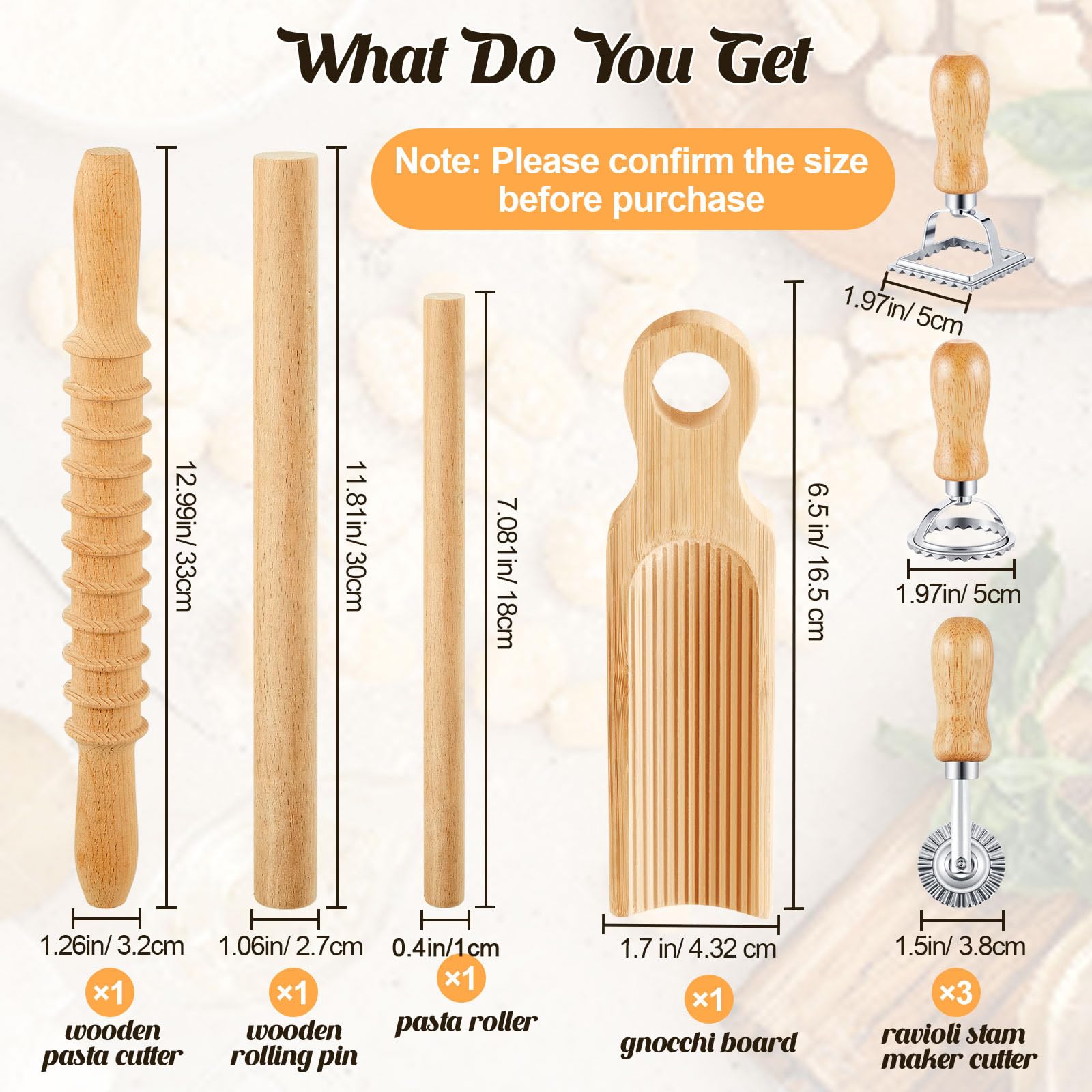 Tioncy Juego de 7 herramientas para hacer pasta, tablero de ñoquis de madera con sello de raviolis, máquina de raviolis y rodillo para hacer ñocos caseros, regalo de cocina para los amantes de la