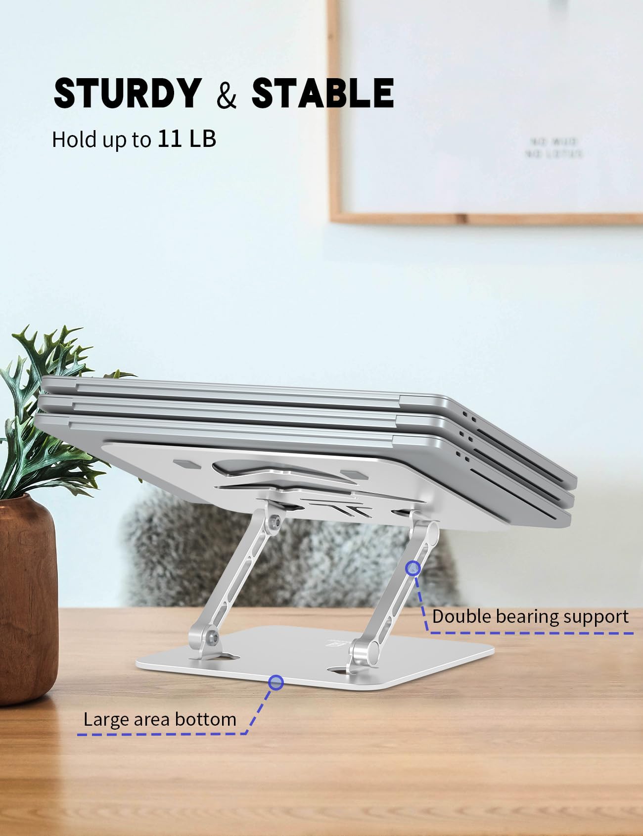 Soporte ergonómico para laptop, soporte ajustable para laptop, compatible con MacBook Air/Pro, Dell XPS, Lenovo, HP y todos los portátiles de hasta 15.6 pulgadas (plateado)