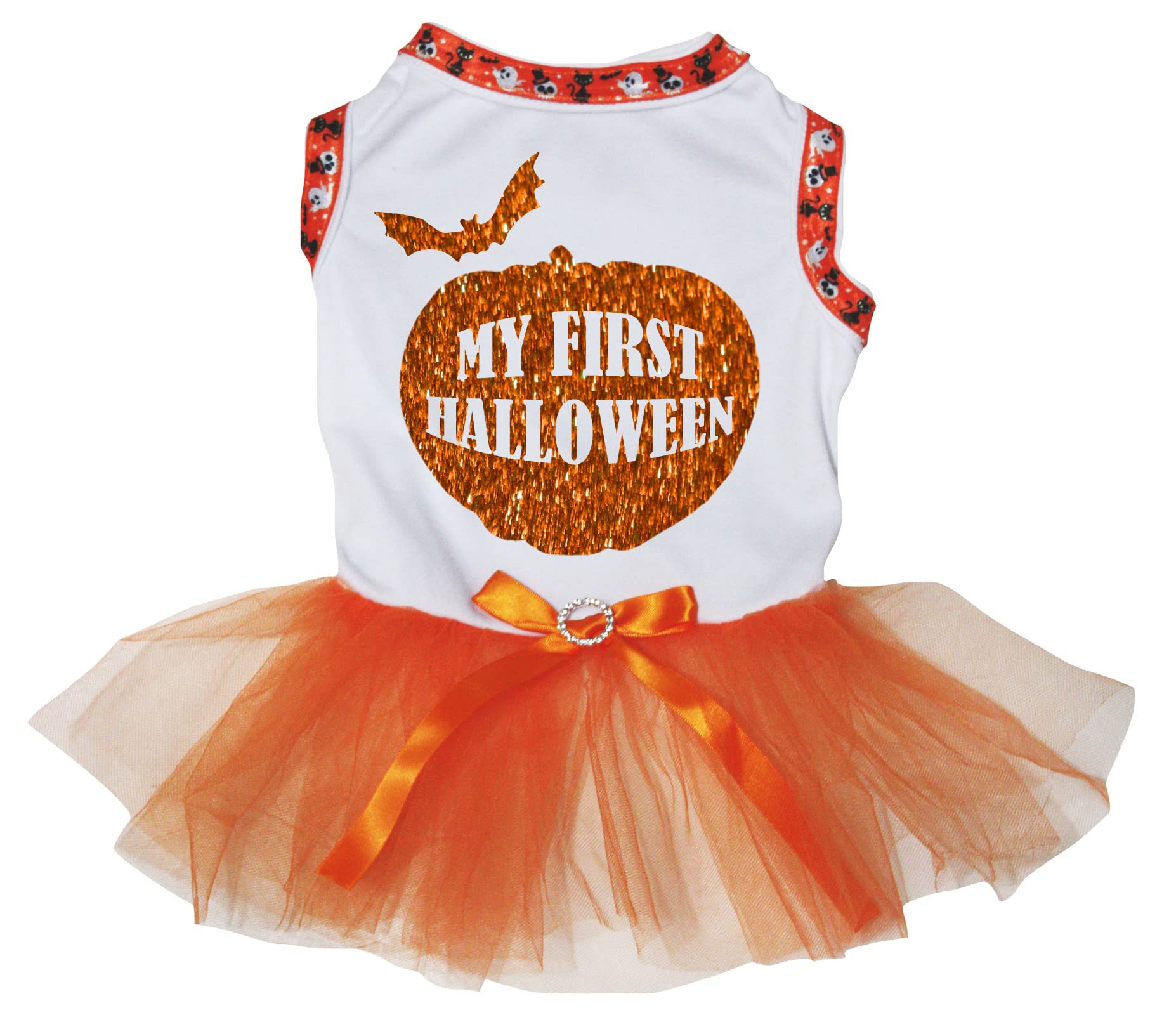 Robe pour chiot Halloween vêtement de fête grande taille XXXL blanc orange