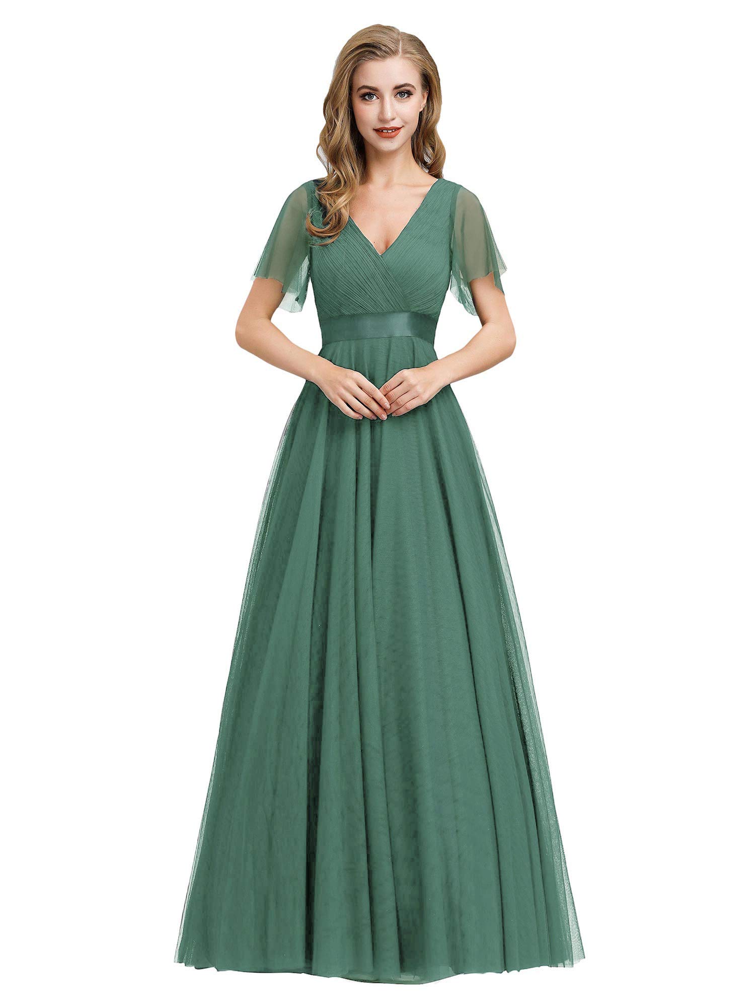 Ever-PrettyWomen's Mother of Bride Dress Double V-Neck Empire Waist Front Wrap Tulle Bridesmaid Dress 07962