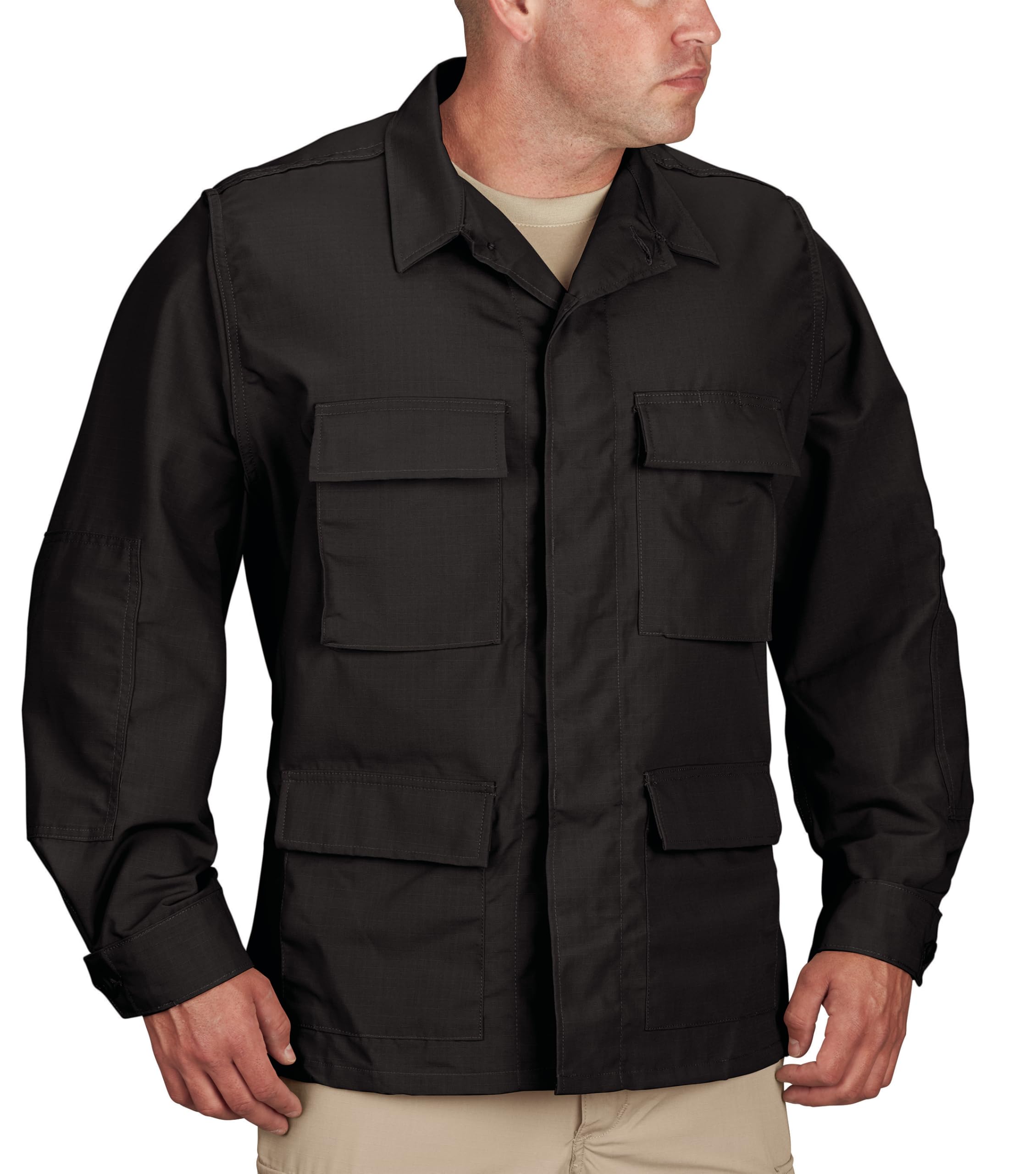 Men's Uniform Ripstop BDU Coat, Black, 60% Cotton, 40% Polyester, Large Tall