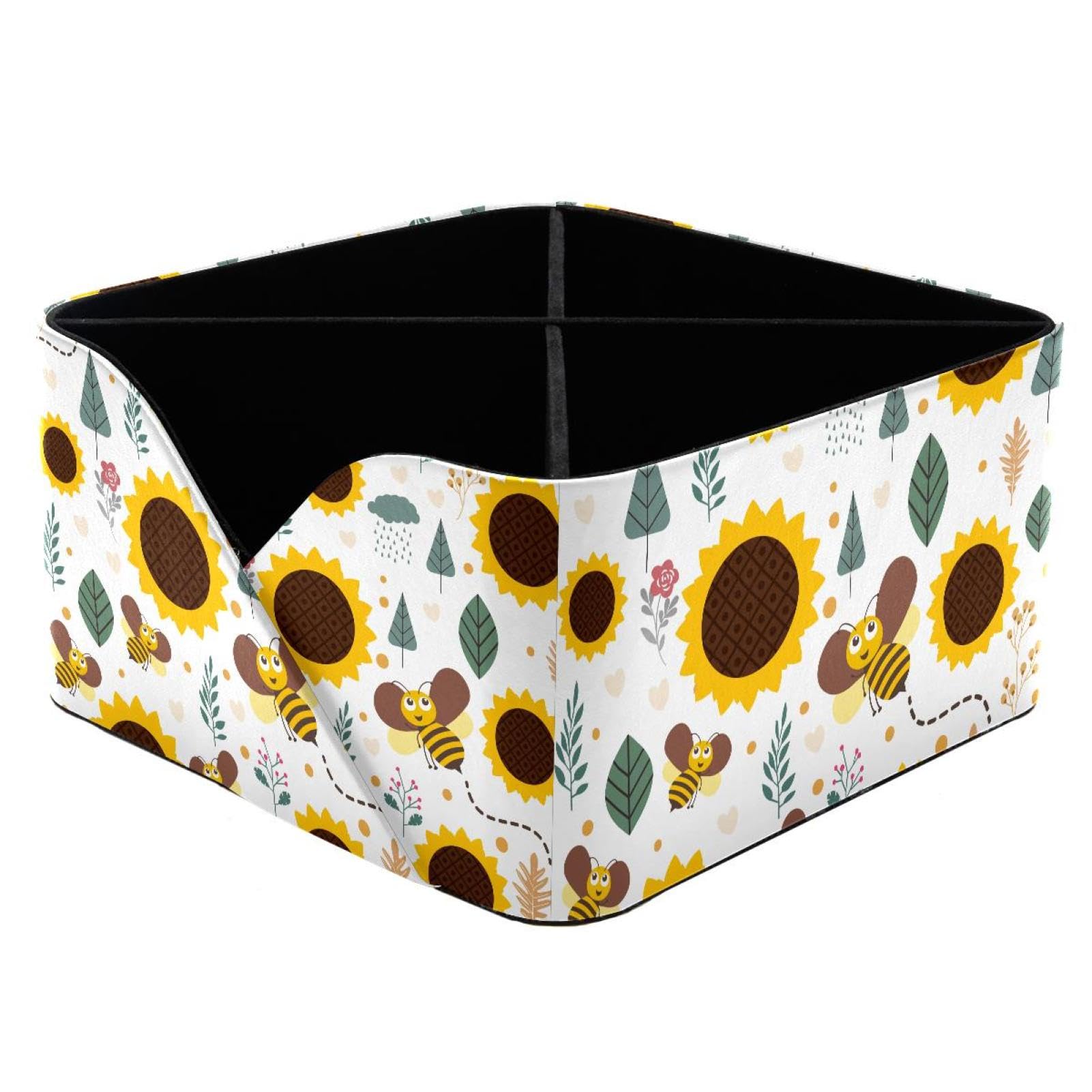 KengjuTesu Honey Bee Sunflowers Desktop Organizer Pen Holder, Rectangular Pencil Cup for Office, Study and Makeup Stations