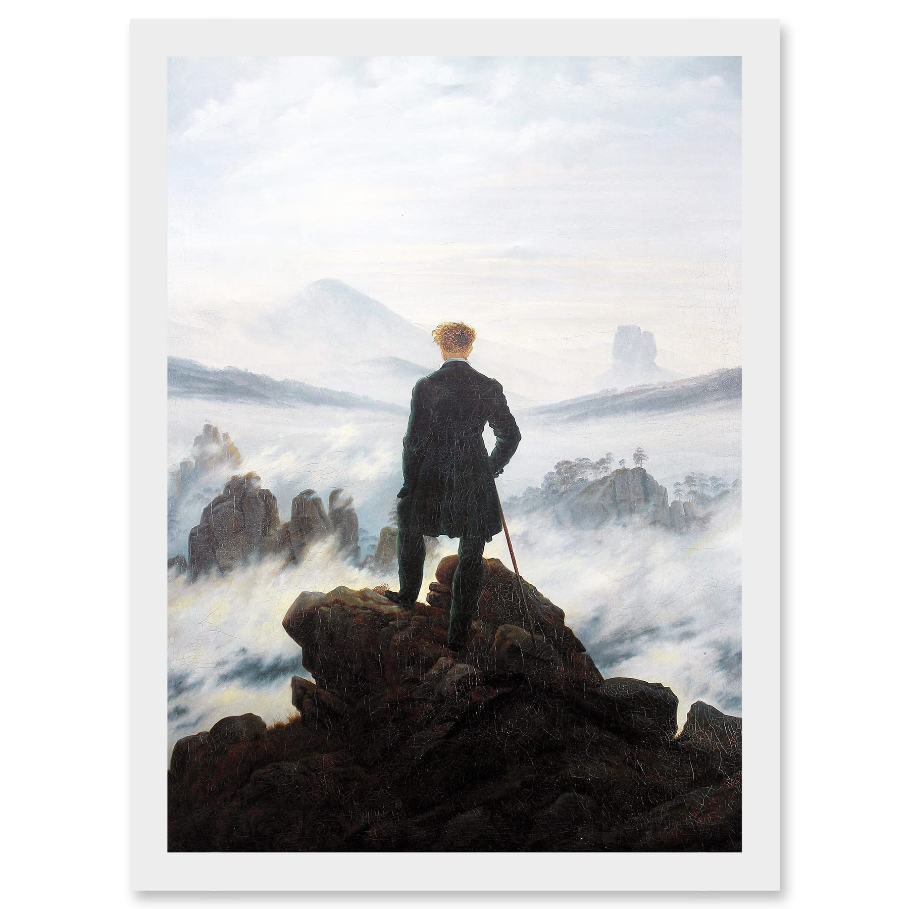 Artery8 Framed White A3 Friedrich Wanderer Above Sea Fog Painting Artwork Framed A3 Wall Art Print