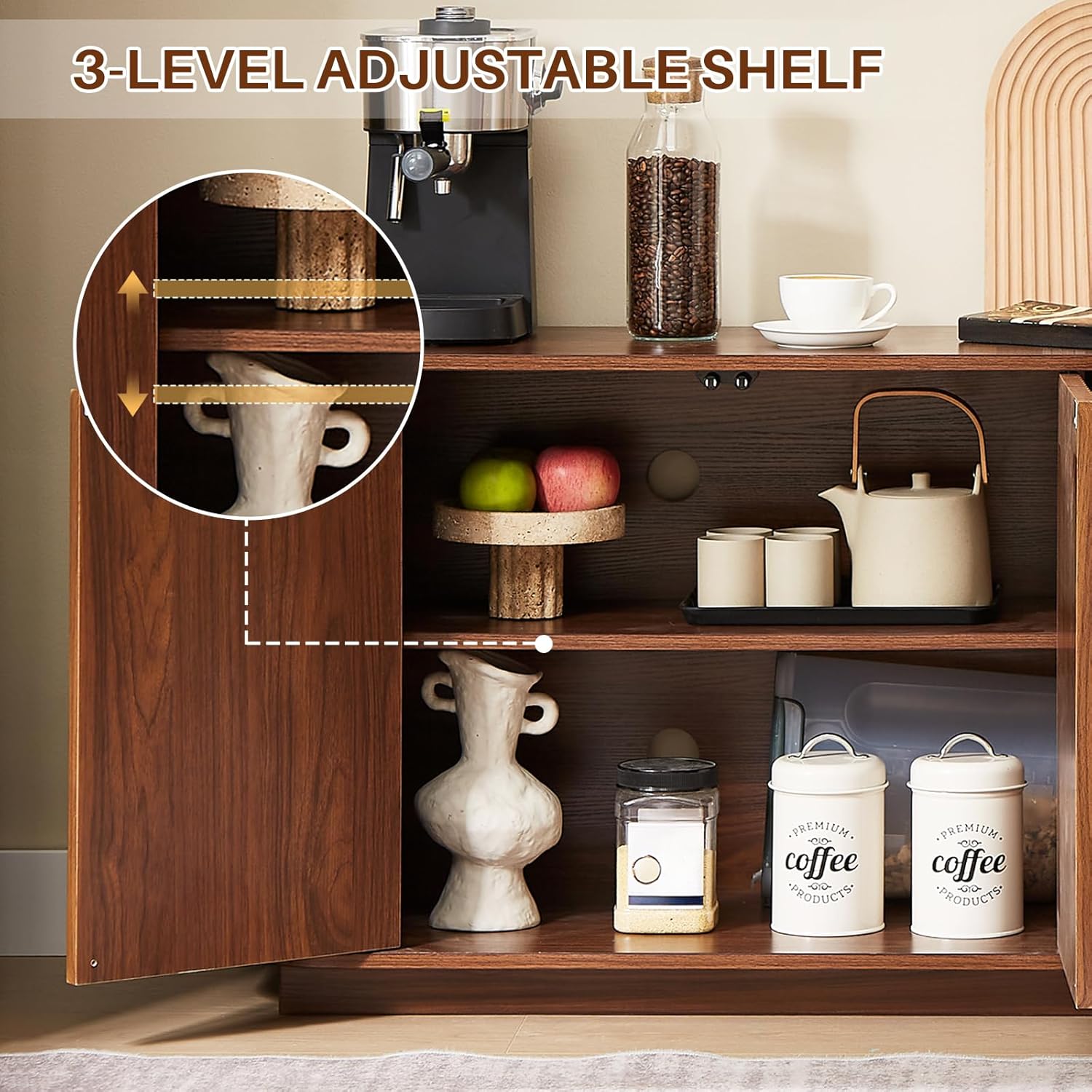 Fluted Walnut TV Stand for TVs Up to 75 inch,Mid Century Modern TV Console for Living Room, Television Stands,Entertainment Center with Curved Profile Design, Media Console for Bedroom - Image 3