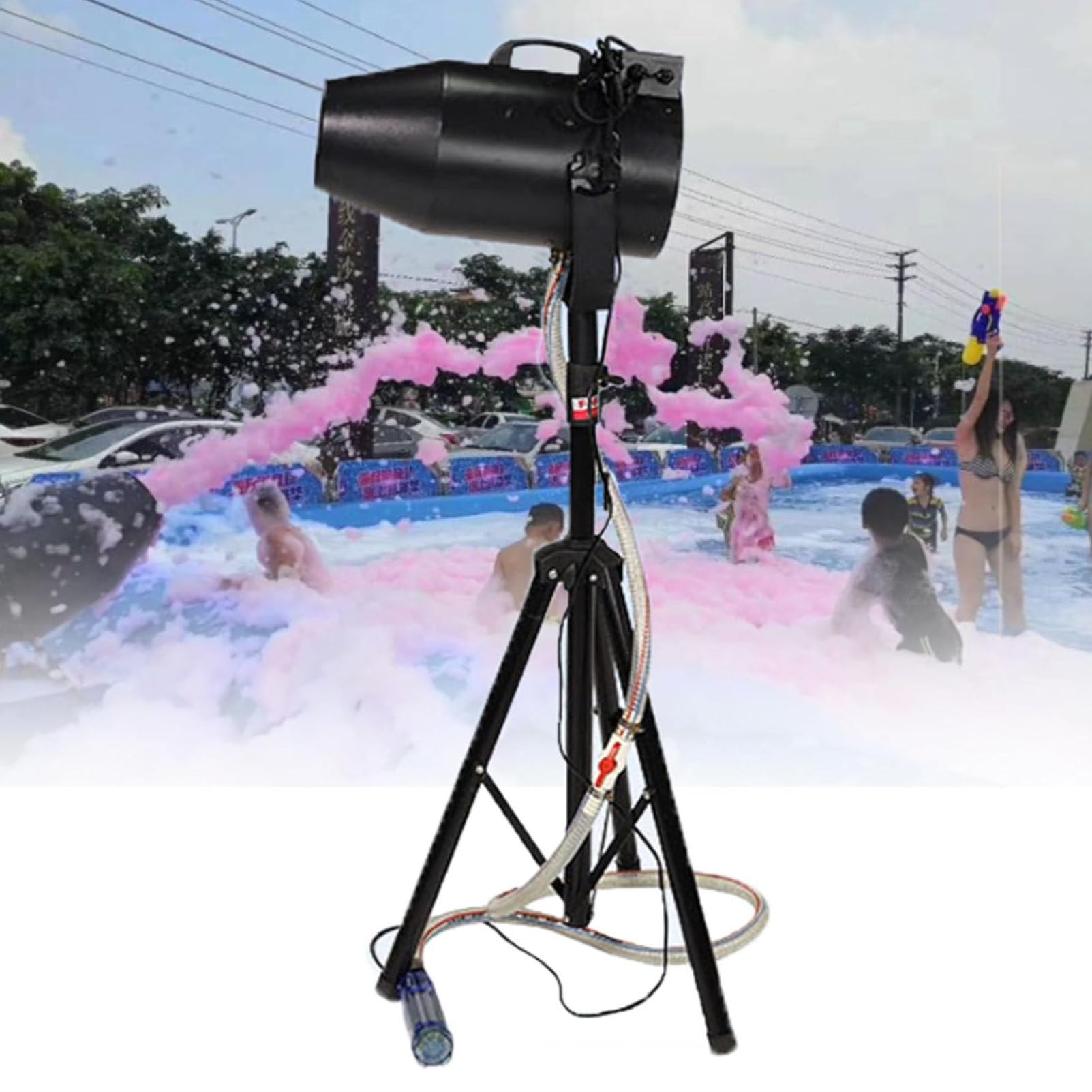 Máquina de espuma portátil, cañón de espuma de 1000 W para fiestas, soporte ajustable para niños y adultos, perfecto para eventos en la piscina en el patio, cumpleaños, uso comercial
