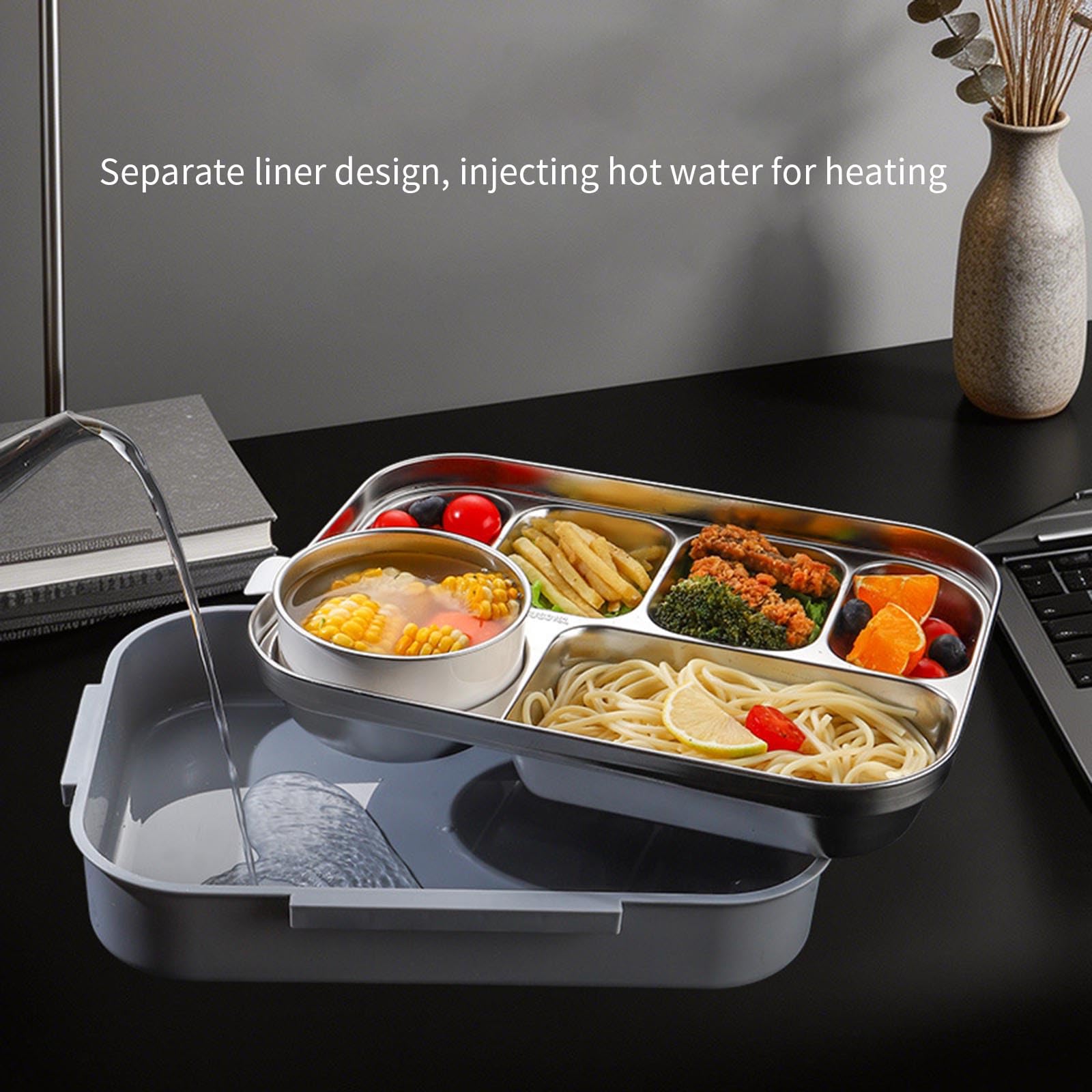Contenitore Bentos sicuro per microonde, design compartimentato, doppio isolamento, per studenti e adulti, attività all'aperto, pasto all'aperto