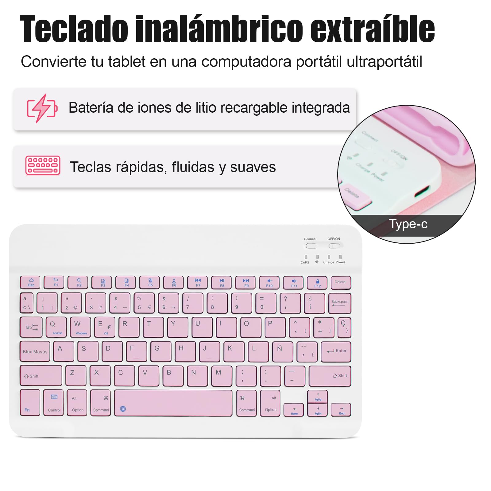 Funda con Teclado para Lenovo Tab M11 (TB-330FU/330XU) 11", Español Ñ, Funda Giratoria Y Teclado Bluetooth Desmontable con Portalápices (Rosa)