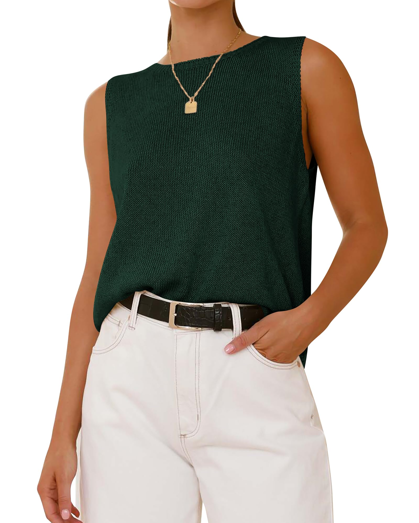 BTFBM Women's Sleeveless Sweater Vest 2026 Summer Crew Neck Ribbed Knit Lightweight Pullover Casual Loose Fit Tank Tops — view 17