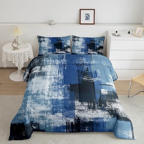 Erosebridal Grunge - Juego de edredón azul marino para niños y jóvenes, juego de ropa de cama de pintura al óleo de acuarela, relleno de edredón