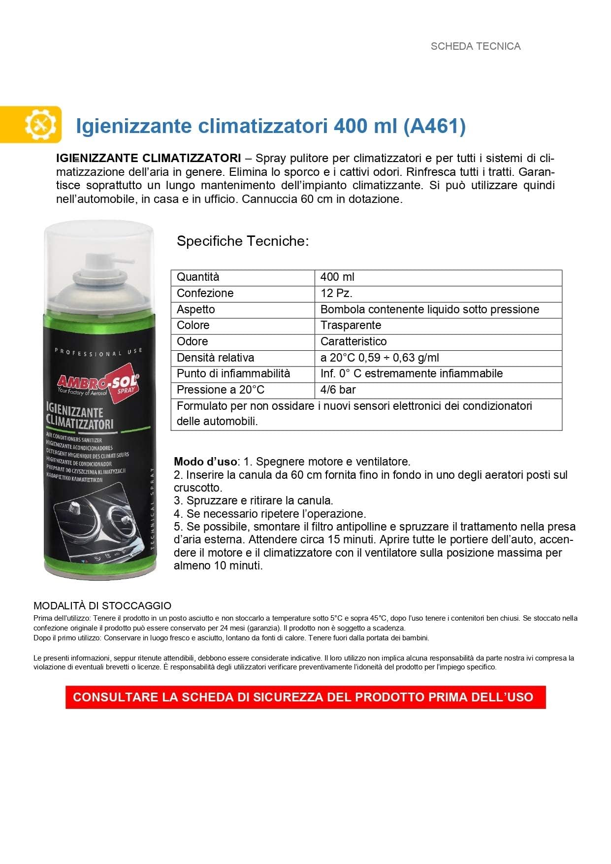 Bomboletta Igienizzante climatizzatori 400 ml Climatizzatore Igienizzante Virus, Batteri, Spray, Climatizzatore Auto, Battericida e Fungicida + Cannuccia di 60 cm (3)