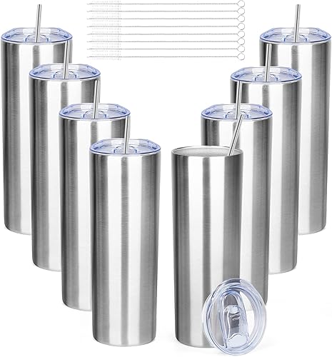 Miniatura 10 de FristChoice Vaso delgado de 20 onzas con tapa y pajita, vaso de acero inoxidable aislado al vacío de doble pared, taza de café de viaje, taza