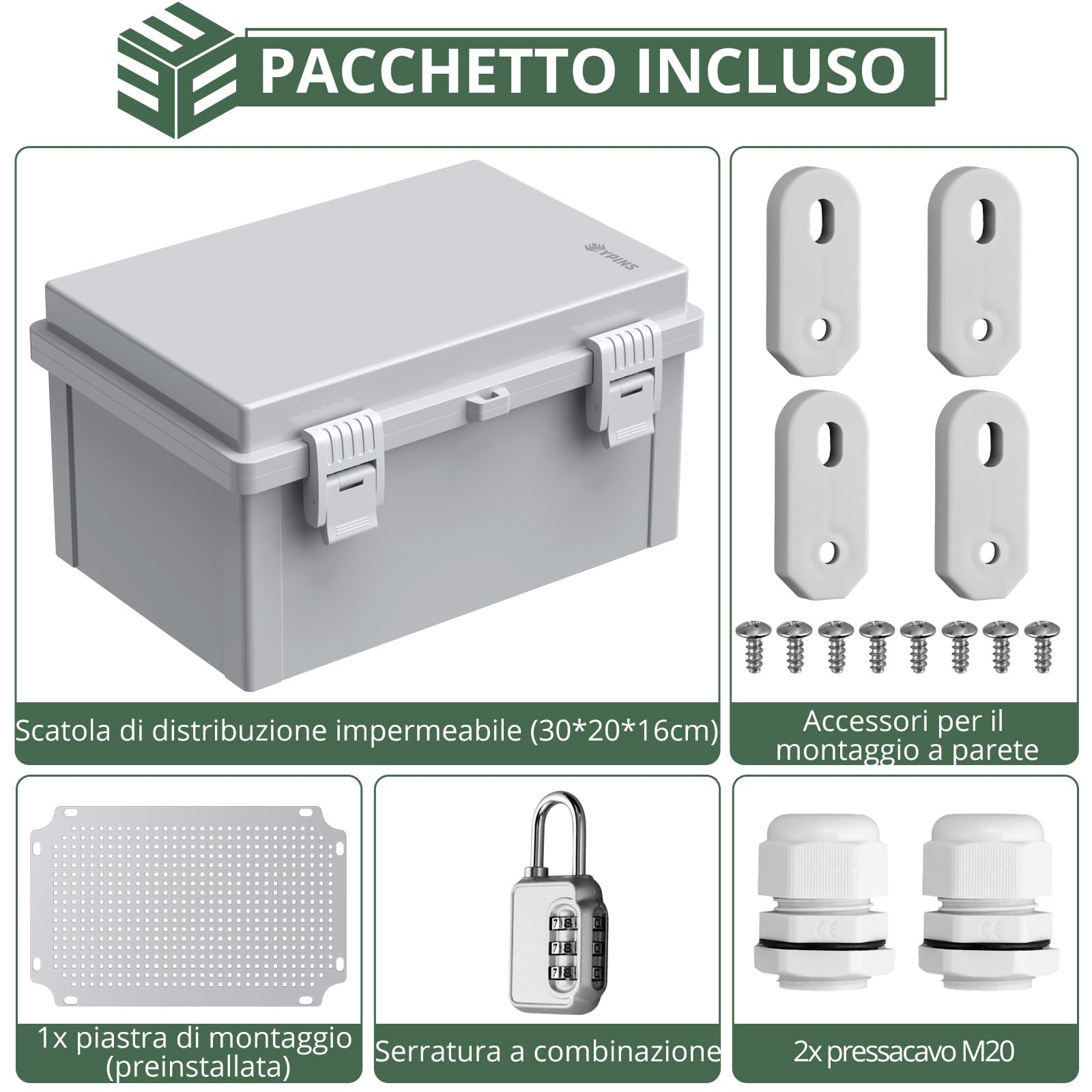 EYPINS Scatola di Protezione 300x200x160 mm,Scatola di Giunzione Impermeabile per Esterni IP67,con Accessori per il Montaggio,Alloggiamento in Plastica ABS,Coperchio Opaco