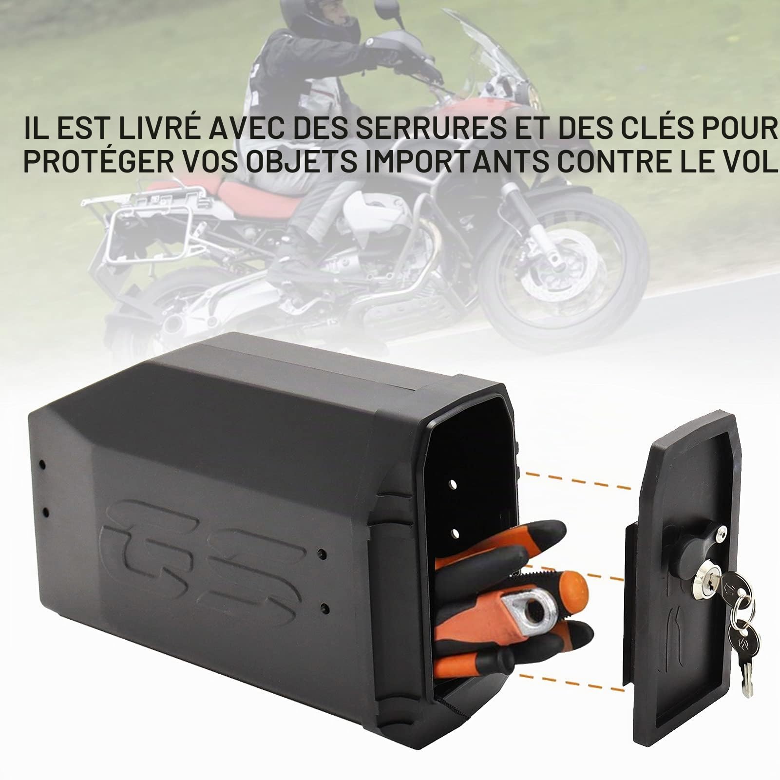 GoolRC Boîte à outils de moto - Support latéral gauche avec PP de rechange - Compatible avec BMW R1200GS LC & Adventure 20008-2018, R1250GS 2019+, Benelli TRK502 2016-2019