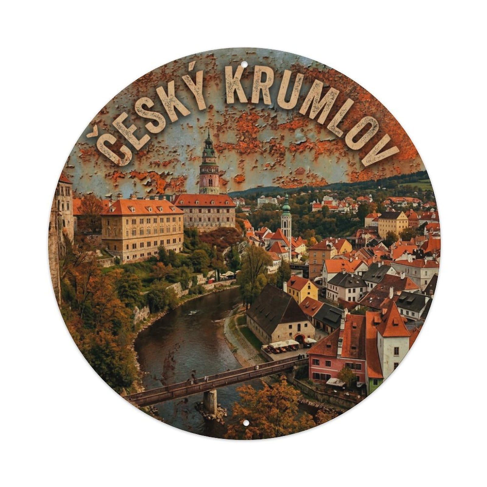 Galvaxio Style Czech Retro Travel Cesky Krumlov Metal Tin Sign
