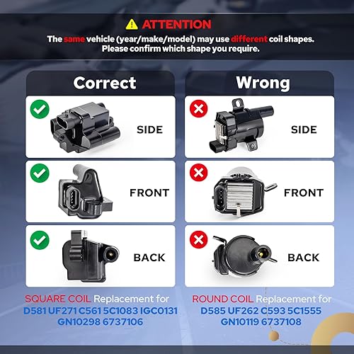 Miniatura 3 de ENA Paquete de bobinas de encendido cuadradas D581 4.8L 5.3L 6.0L Compatible con Chevy Avalanche Silverado Tahoe GMC Sierra Yukon 1500 2500 3500