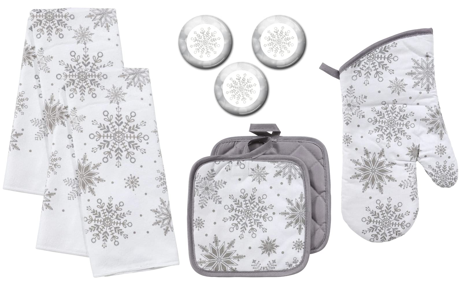 Set de toallas de cocina y manoplas de copos de nieve ideal para regalar