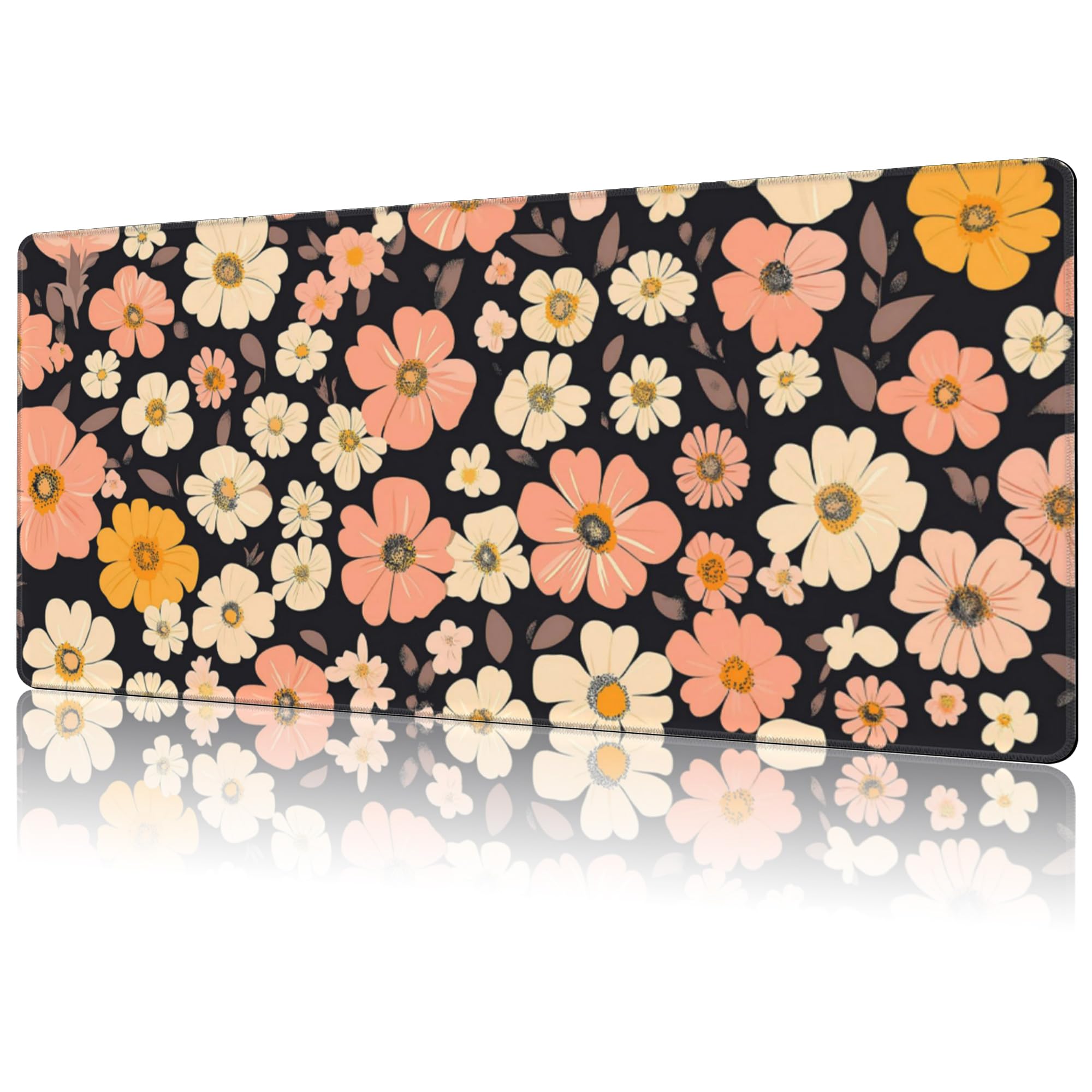 NIYLYNSYN Retro Groovy Flowers Gaming Mouse Pad,Large Non-Slip Thick Stitched Edge Mouse Mat for Home Office Gaming Keyboard Desk Pad (35.4 x 15.7