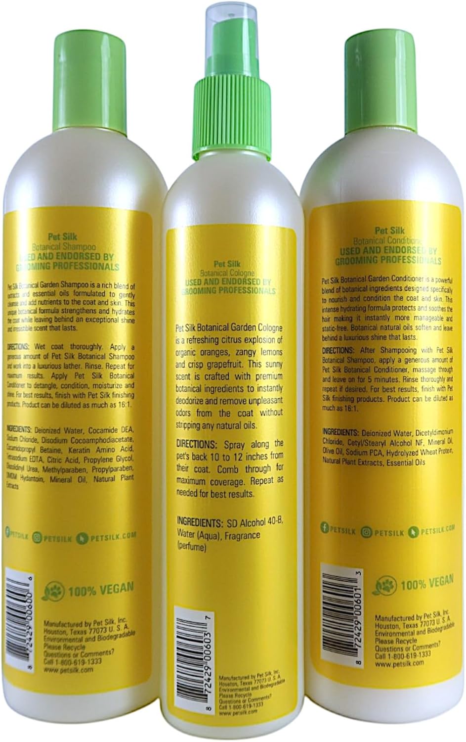 Pet Silk Botanical Garden Shampoo, Conditioner, Cologne Bundle, Infused with Lemon Verbena & Botanical Oils, Cleanse, Condition and Refresh Your Pet's Coat with Ease in an Easy-to-Use Bundle!