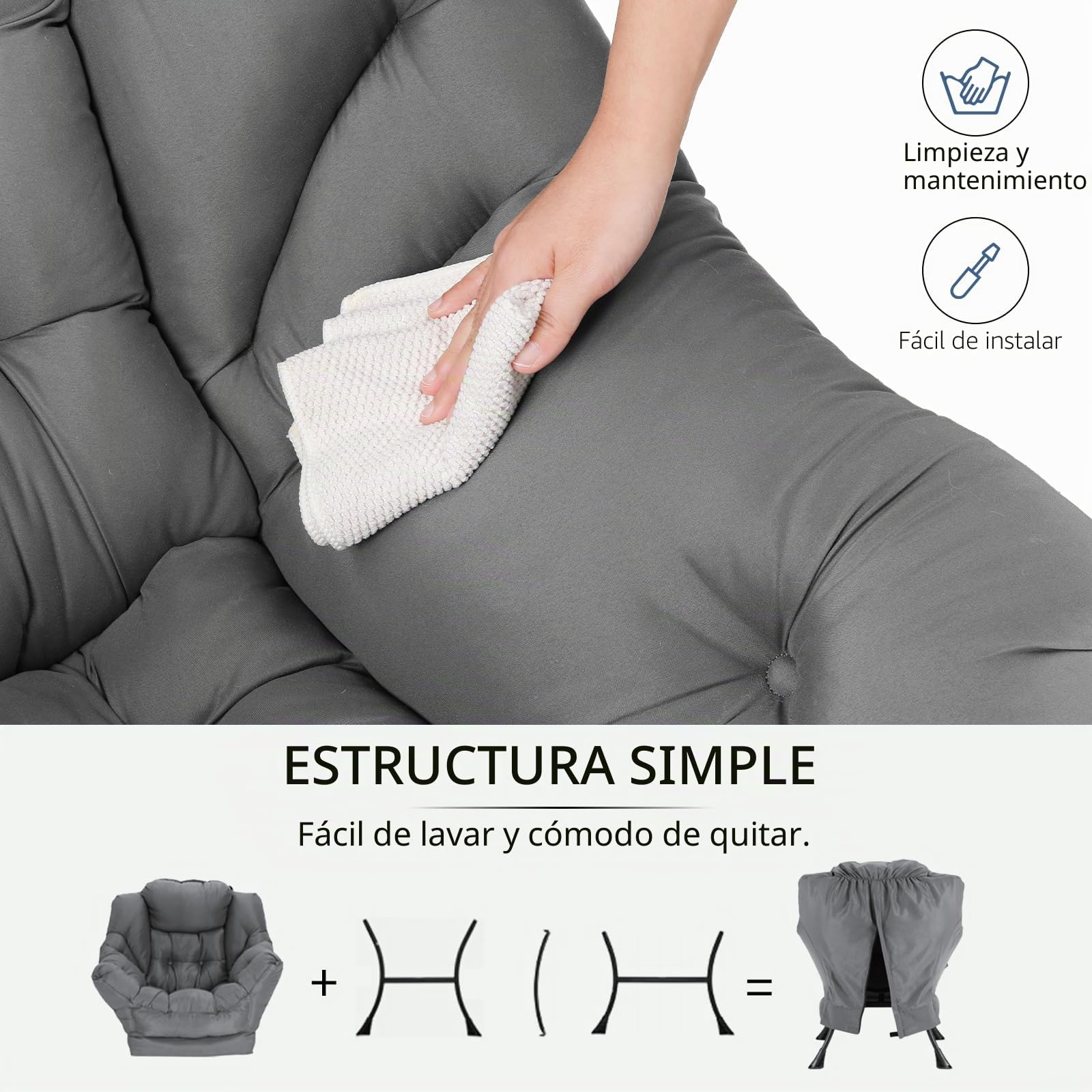 Clevich Sillón de Orejas con Taburete, Silla Lazy Chair con Bolsillo Lateral y reposapiés, sillón de Lectura para salón, Dormitorio y Oficina, Gris Oscuro