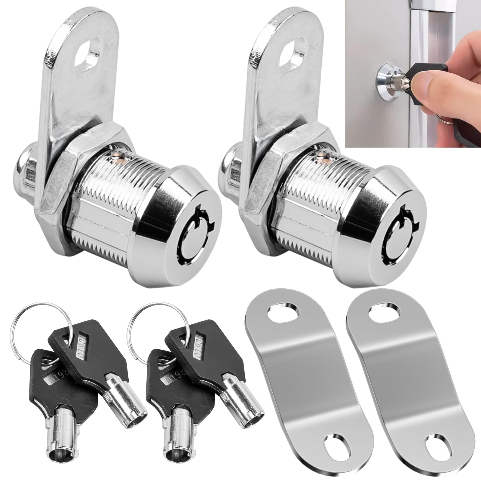Clatoon 2 Pack RV Storage Locks 5/8" Keyed Alike, File Cabinet Tool Box Lock with 4 Keys Removable, RV Compartment Tubular Cam Lock Replacement, Locks for Drawer Mailbox Storage Unit