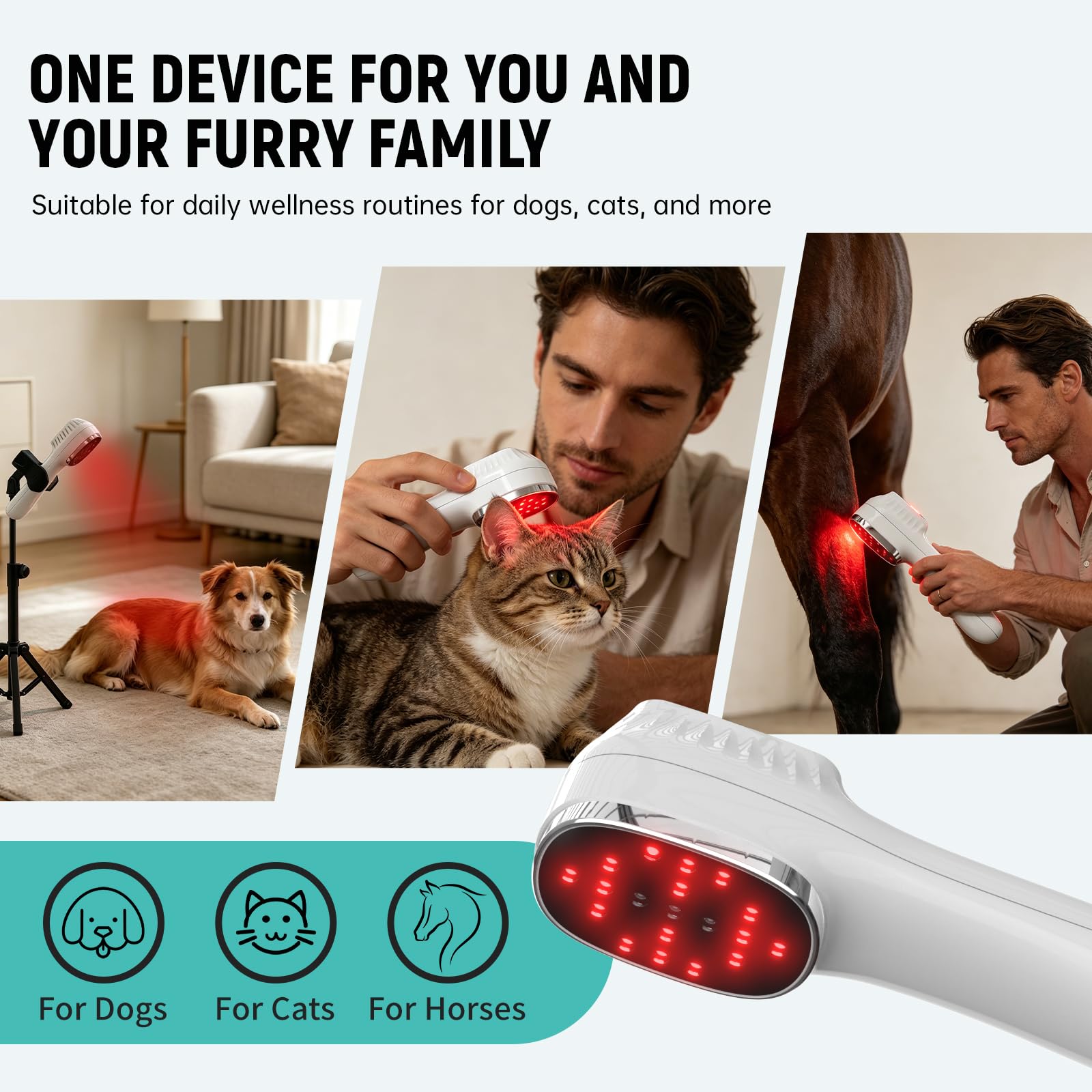 iKeener Dispositivo de Luz Roja Portátil con Trípode, 3*808nm+12*650nm Lámpara para Confort Muscular y Recuperación Diaria, para Hombro Rodilla Espalda, Apto para Personas y Mascotas, 5-30min Timer