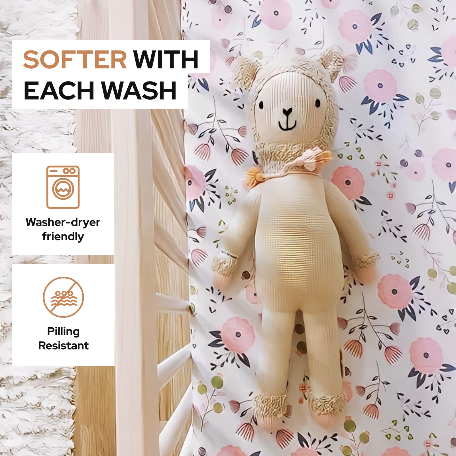 Pickle & Pumpkin - Lenzuola per culla in 100% jersey di cotone biologico, 2 pezzi, per materassi standard e materassi per bambini, motivo floreale e rosa
