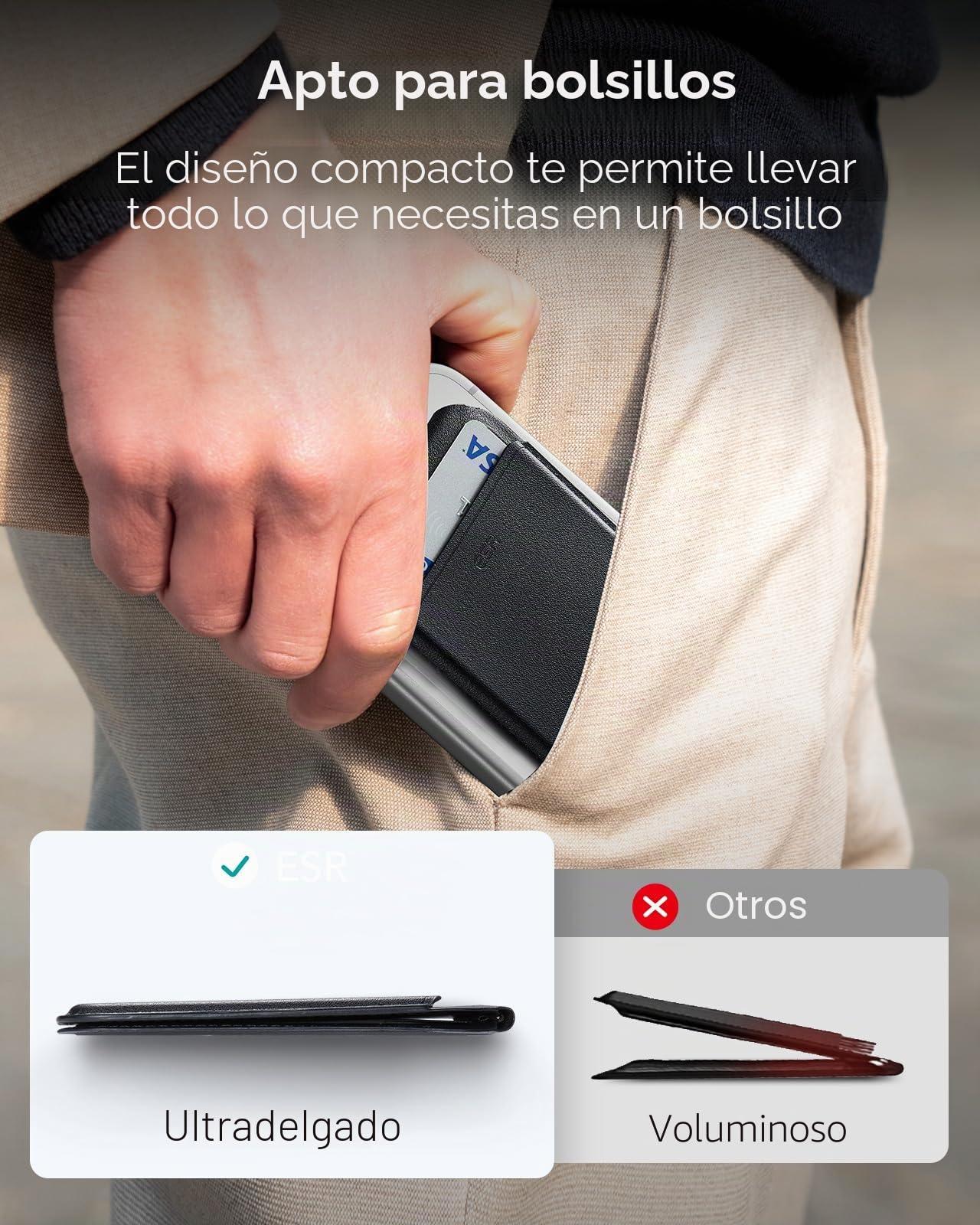 ESR para MagSafe Cartera, Compatible para Magsafe Wallet, Bloqueo RFID, Soporte Ajustable, 5 Tarjetas, Cuero Vegano,para iPhone Series iPhone 17e/17/16/15/14/13/12 y Algunos Dispositivos Samsung,Negro