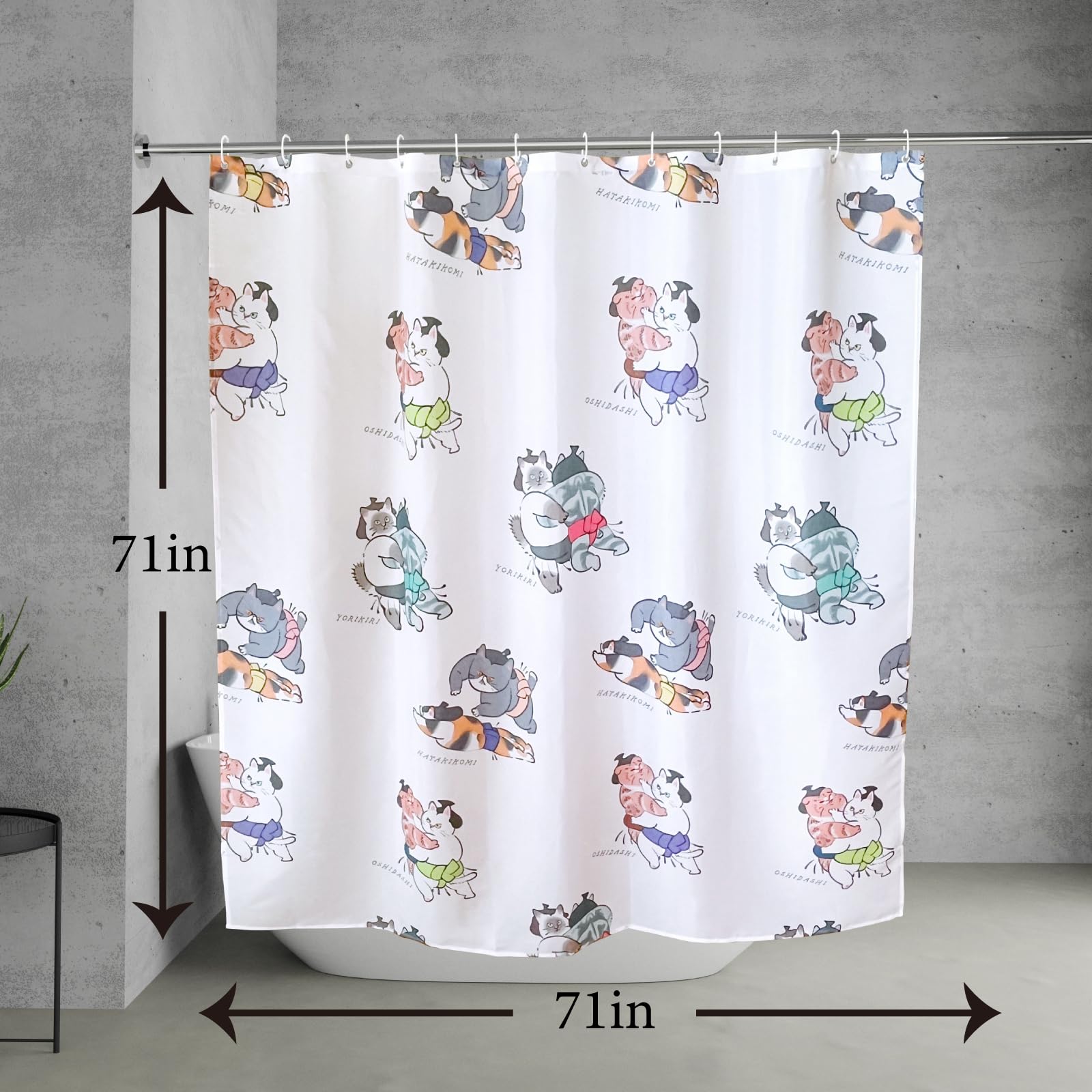 TOKYO ART Chubby Cat Sumo Wrestlers Shower Curtain Liner - Adorable Japanese Sumo Cats Design, 71 x 71 inches (Kimalite)
