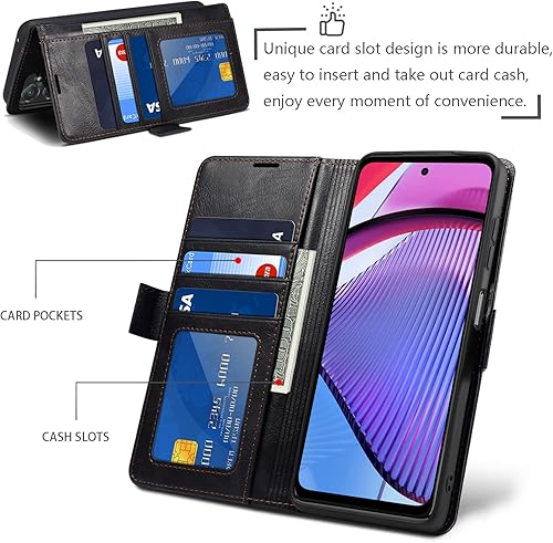 Miniatura 3 de HAII Funda con tapa para Moto G Power 5G 2023, funda de cuero tipo cartera con bloqueo RFID, ranura para tarjeta de crédito y función atril, cierre