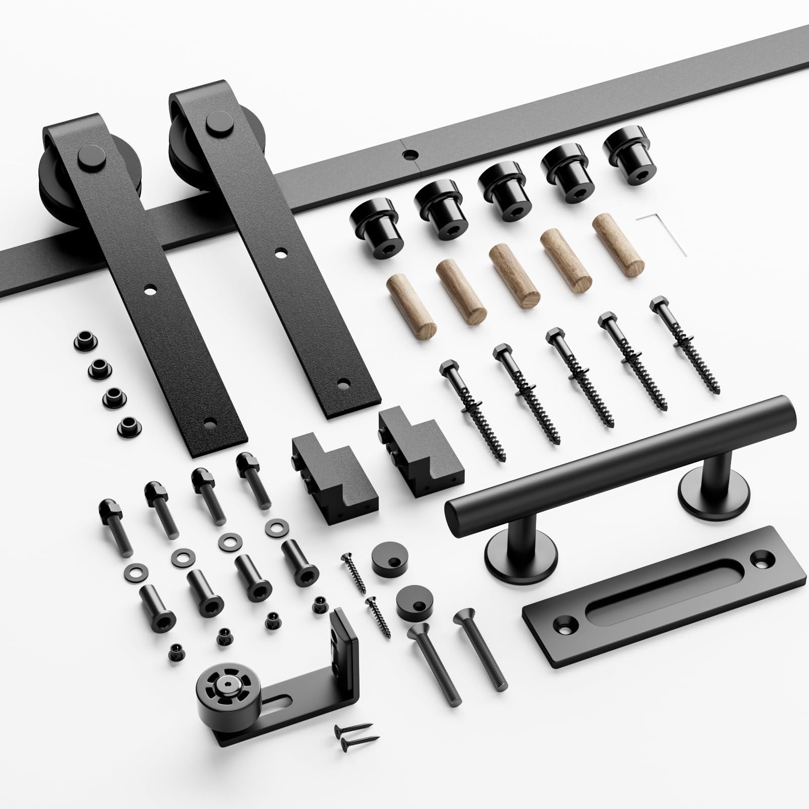 CCJH 200cm Quincaillerie Kit de Rail pour Porte Coulissante avec Guide de Plancher, pour Grange, Poignée